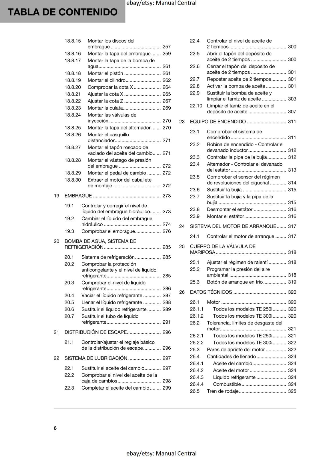 SPANISH LANGUAGE - HUSQVARNA 2022 - TE 250i 300i ROCKSTAR - MANUAL DE REPARACION