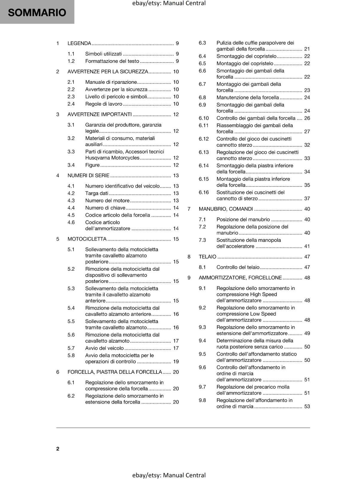 ITALIAN - HUSQVARNA 2022 - 701 SUPERMOTO EU EDITION - MANUALE DI RIPARAZIONE