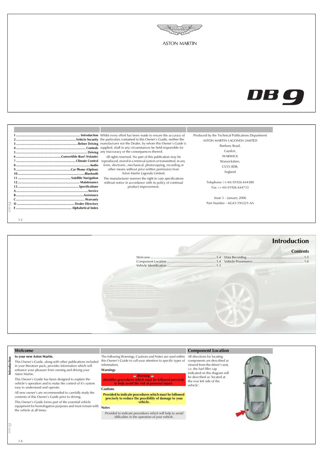 2006 ASTON MARTIN DB9 & VOLANTE -  USER OWNERS GUIDE REPRINT A4 COMB BOUND