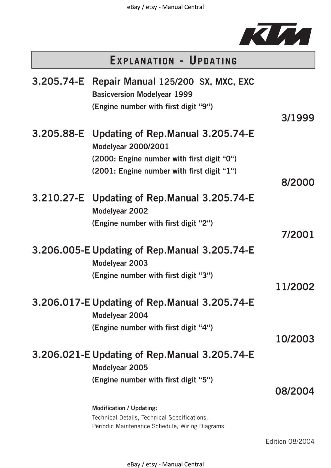 2005 - KTM 125 EXC - SERVICE WORKSHOP REPAIR MANUAL