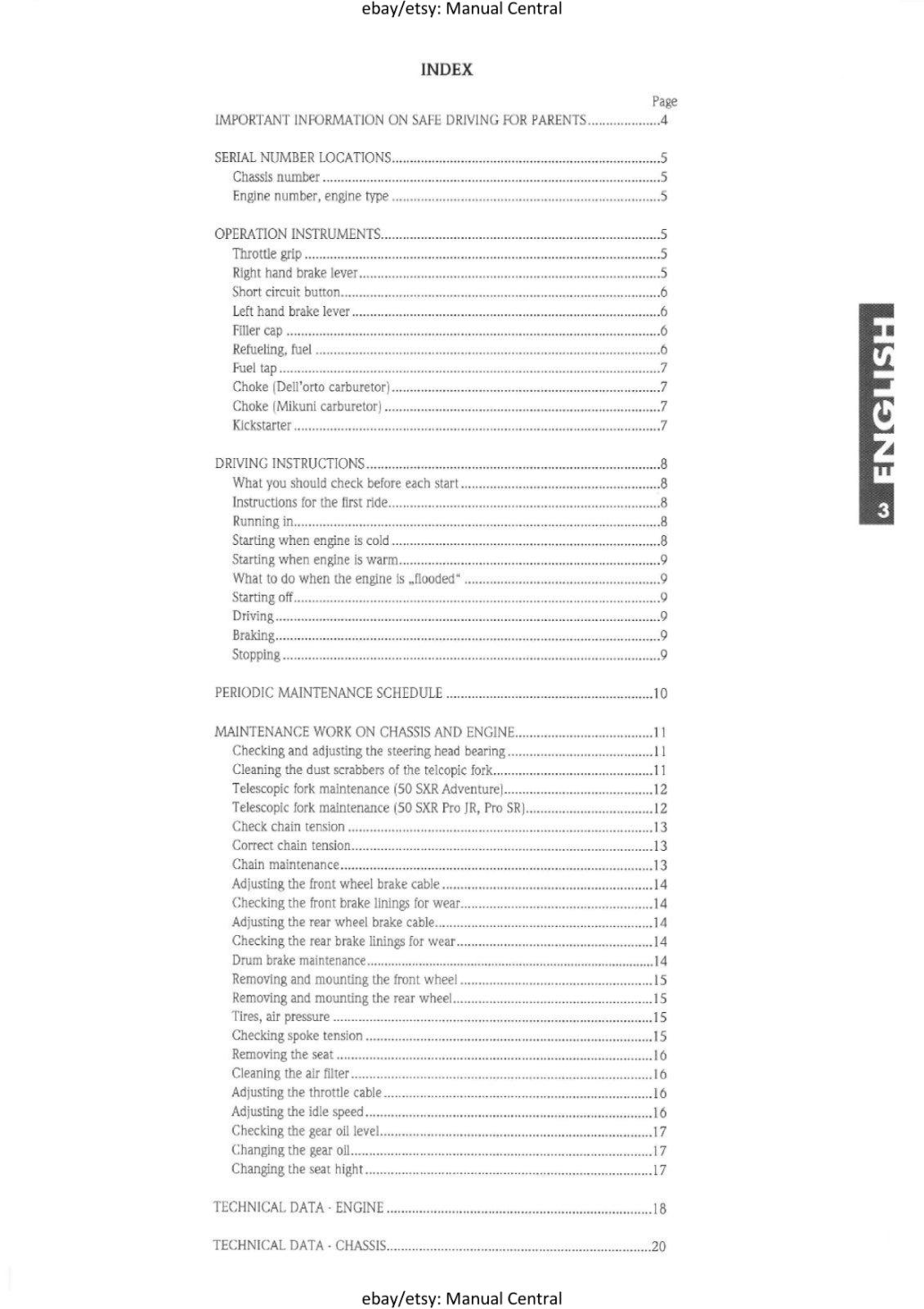 KTM 1997 - 50 SXR ADVENTURE PRO JUNIOR SENIOR - OWNERS MANUAL