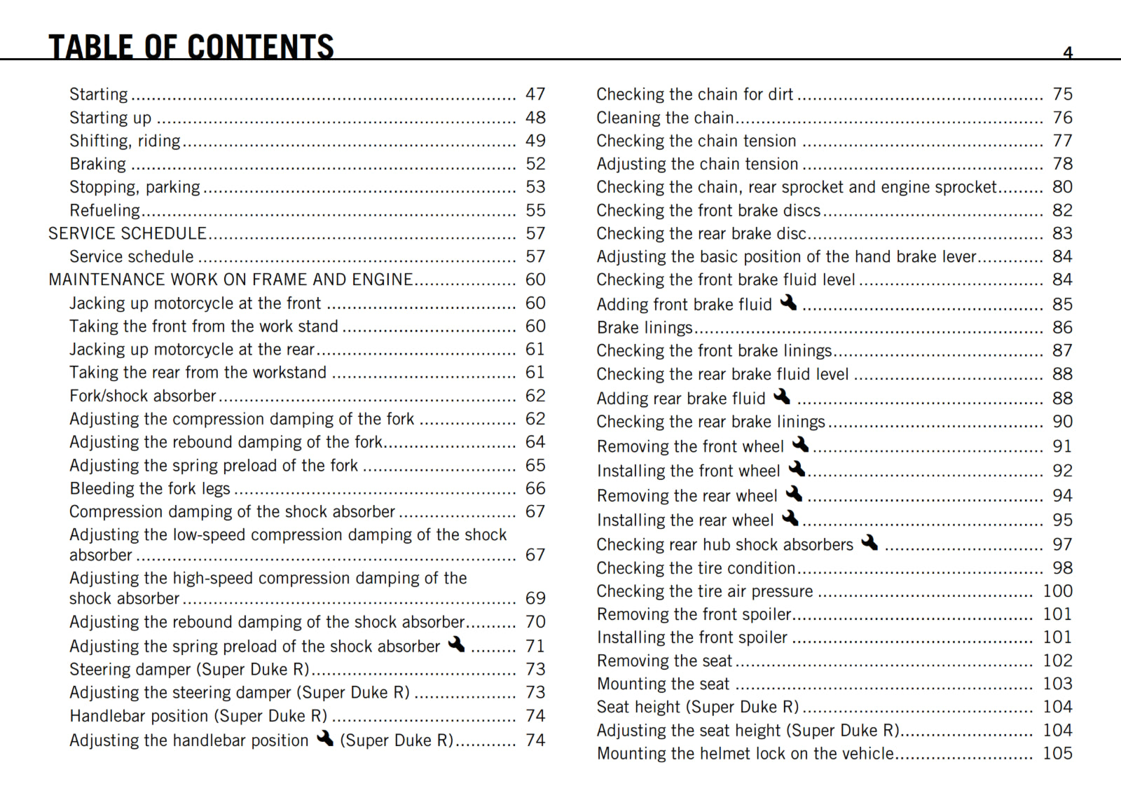 KTM 2010 - 990 SUPER DUKE R - OWNERS MANUAL USER GUIDE