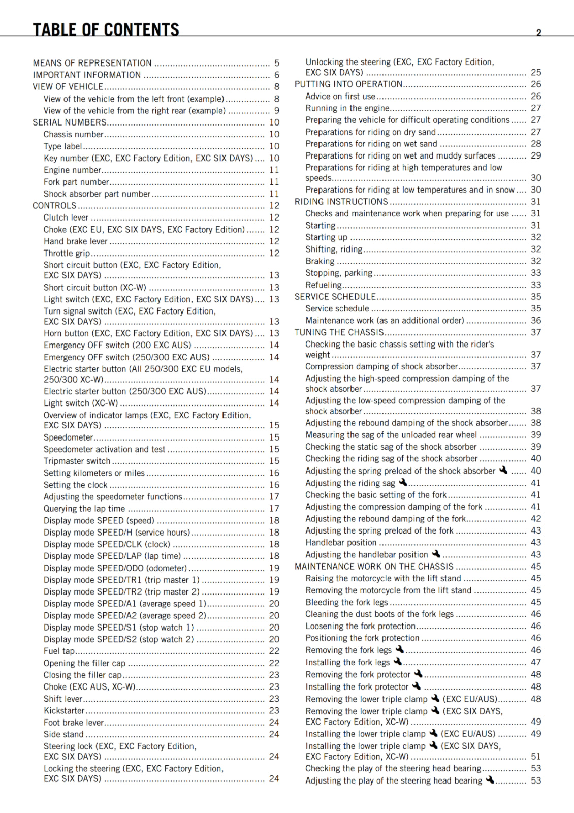 KTM 2011 - 125 200 250 300 EXC FACTORY EDITION XC-W  - OWNERS MANUAL USER GUIDE