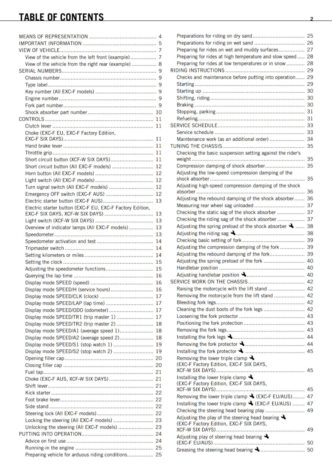 KTM 2011 - 250 EXC-F XCF-W SIX DAYS FACTORY EDITION  - OWNERS MANUAL USER GUIDE