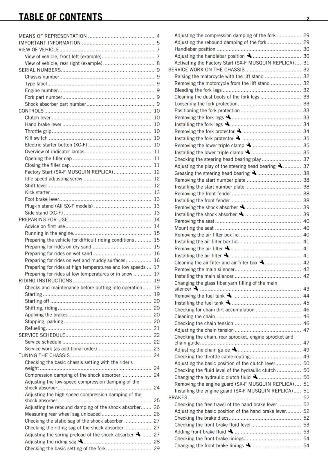 KTM 2011 - 250 SX-F MUSQUIN REPLICA XC-F  - OWNERS MANUAL USER GUIDE