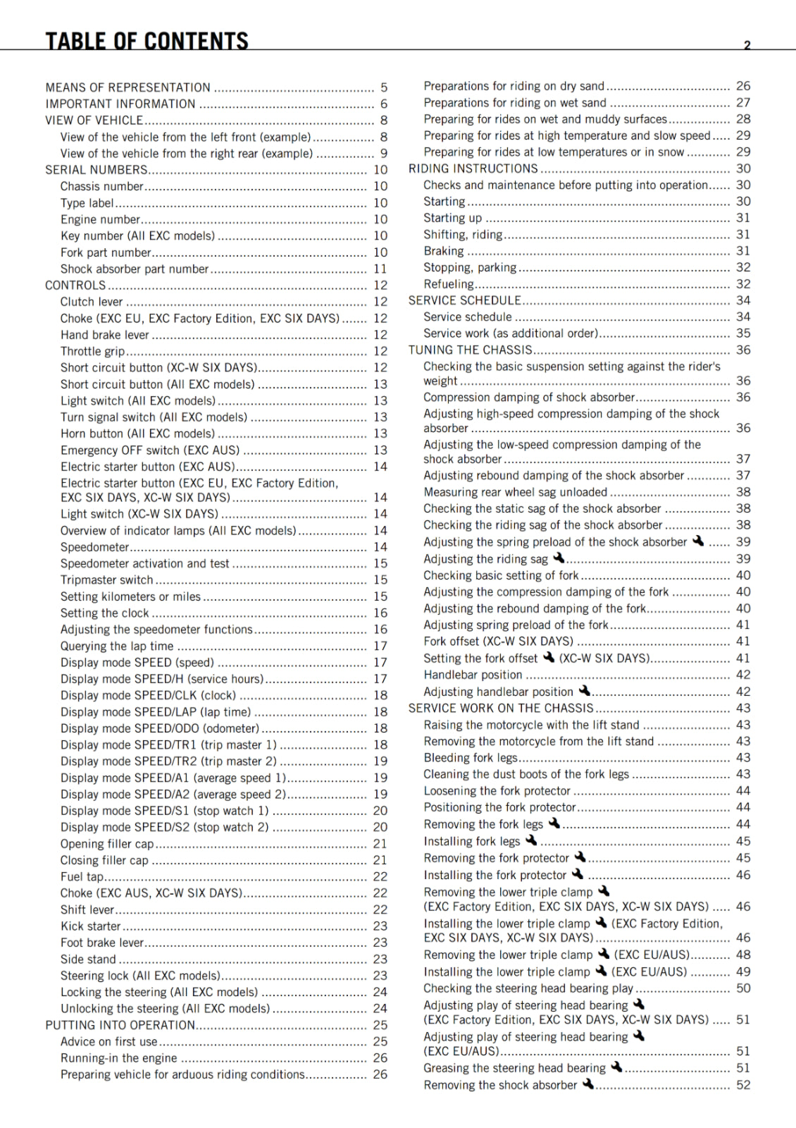 KTM 2011 - 400 450 530 EXC FACTORY EDITION XC-W SIX DAYS - OWNERS MANUAL