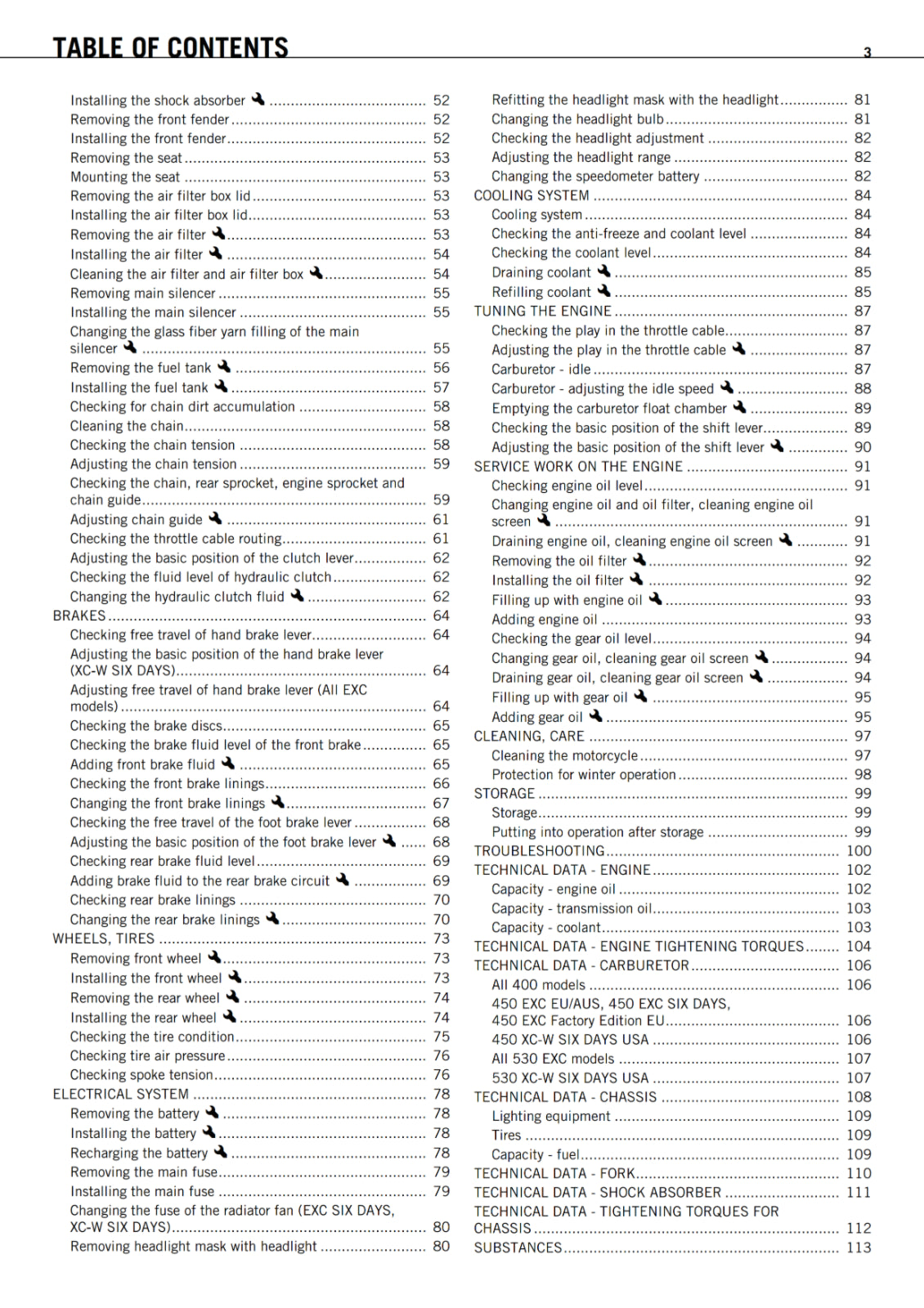 KTM 2011 - 400 450 530 EXC FACTORY EDITION XC-W SIX DAYS - OWNERS MANUAL