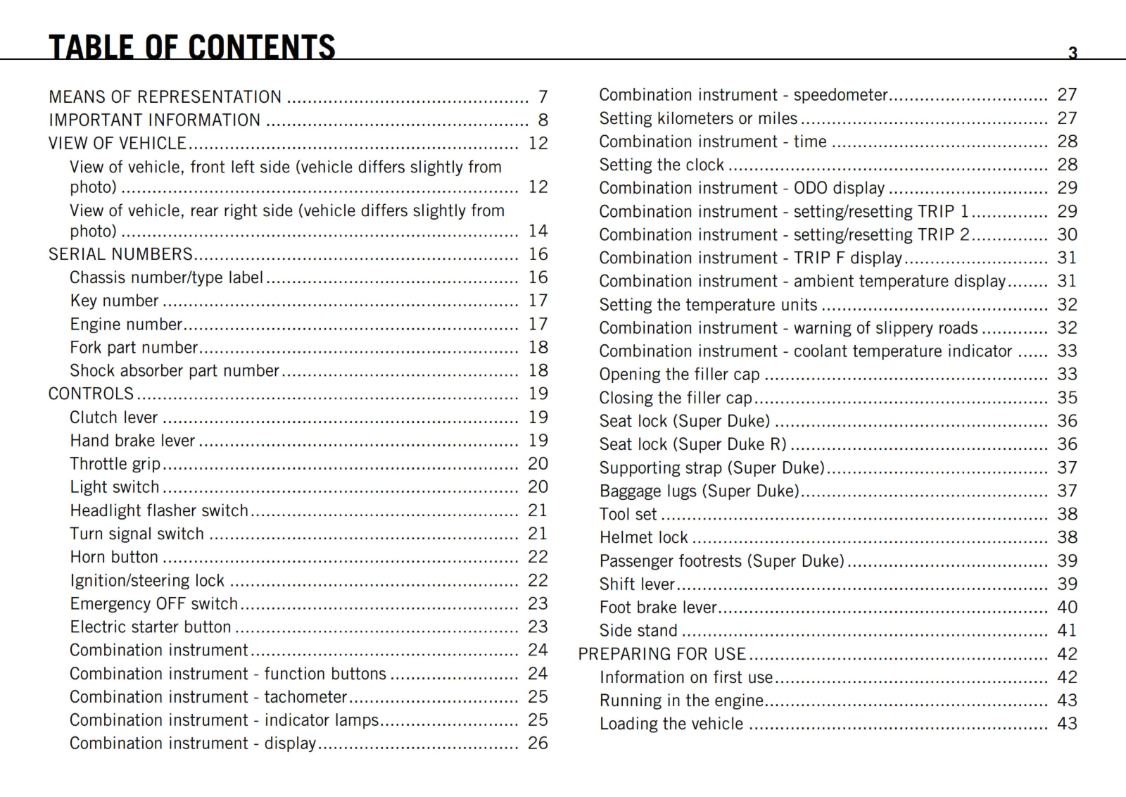 KTM 2011 - 990 SUPER DUKE R - OWNERS MANUAL USER GUIDE