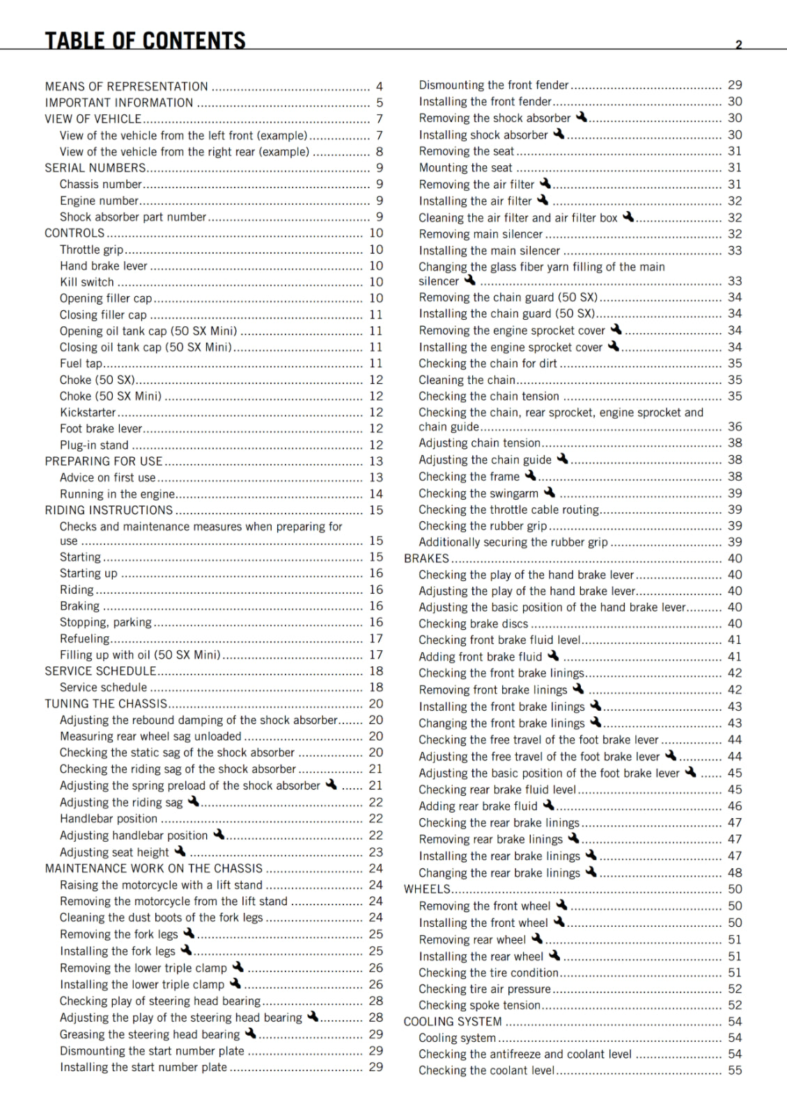 KTM 2012 - 50 SX MINI - OWNERS MANUAL USER GUIDE