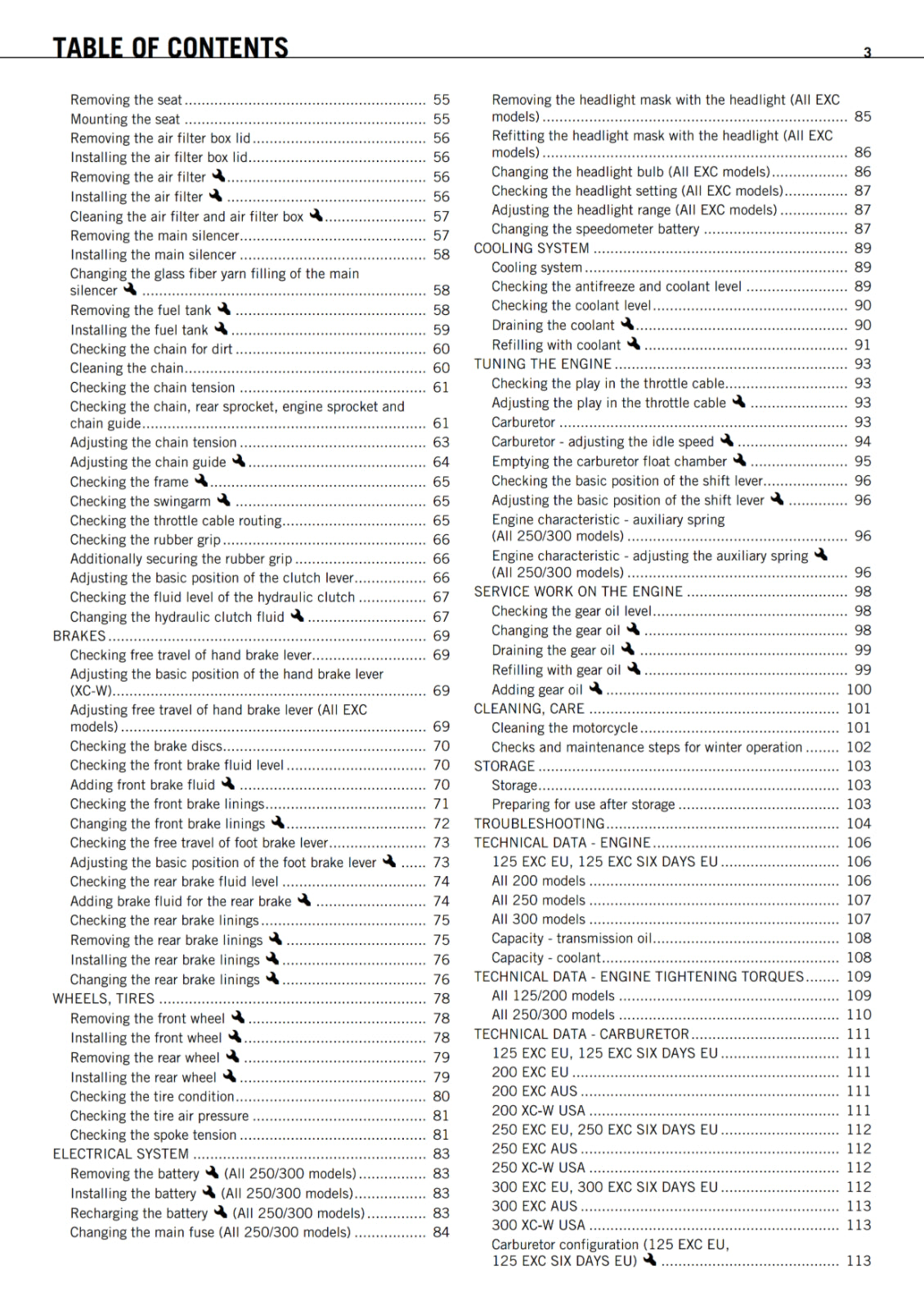 KTM 2012 - 125 200 250 300 EXC SIX DAYS XC-W - OWNERS MANUAL USER GUIDE