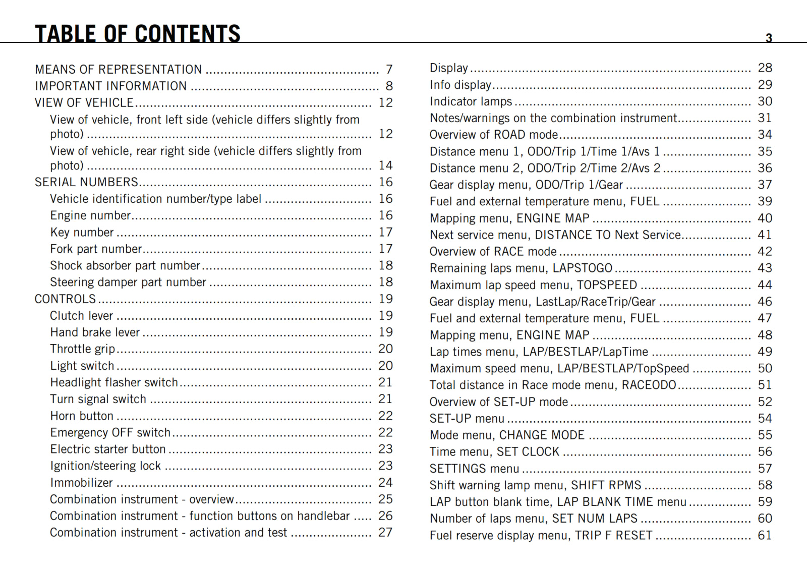 KTM 2012 - 1190 RC8 R - OWNERS MANUAL USER GUIDE