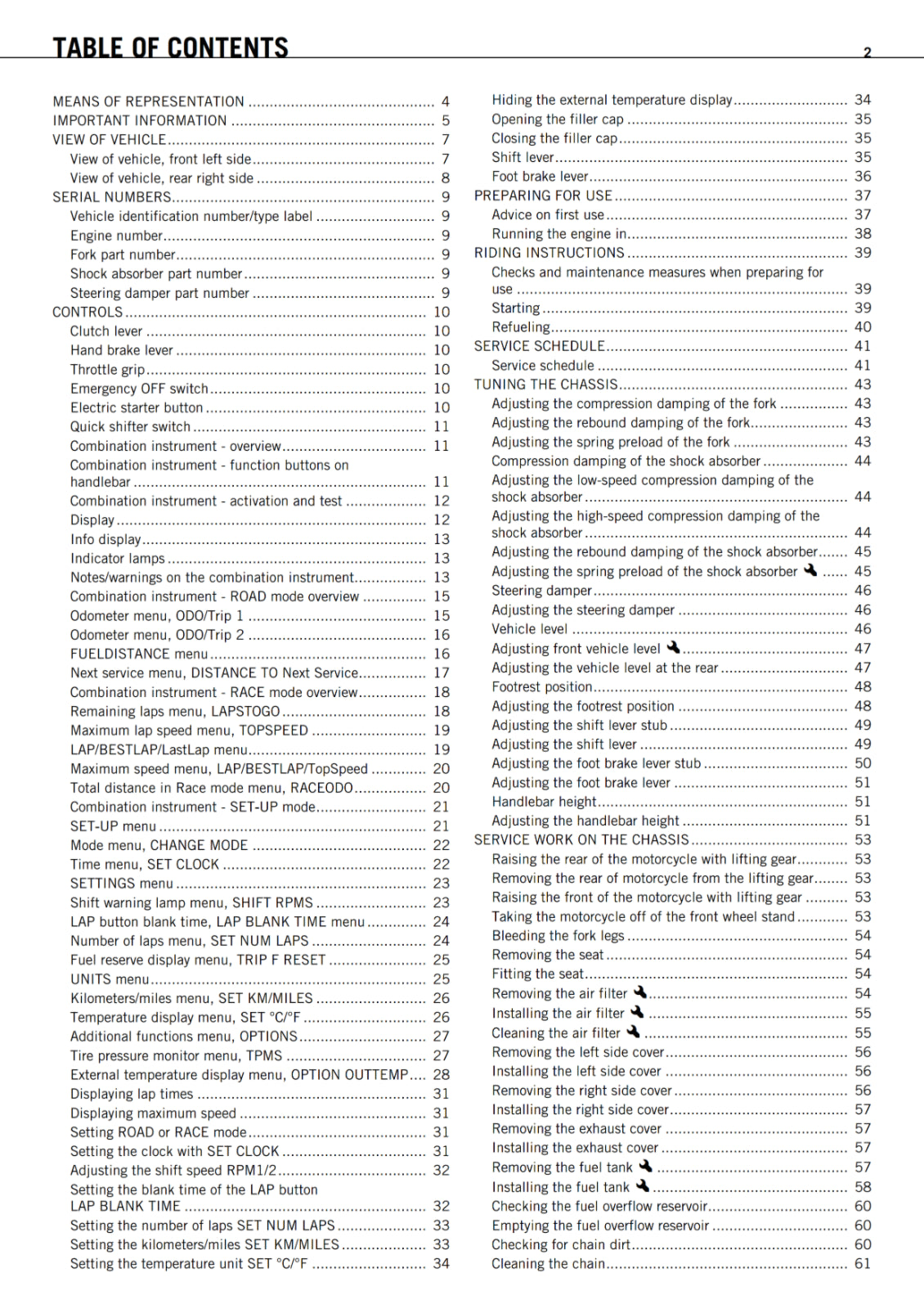 KTM 2012 - 1190 RC8 R TRACK - OWNERS MANUAL USER GUIDE