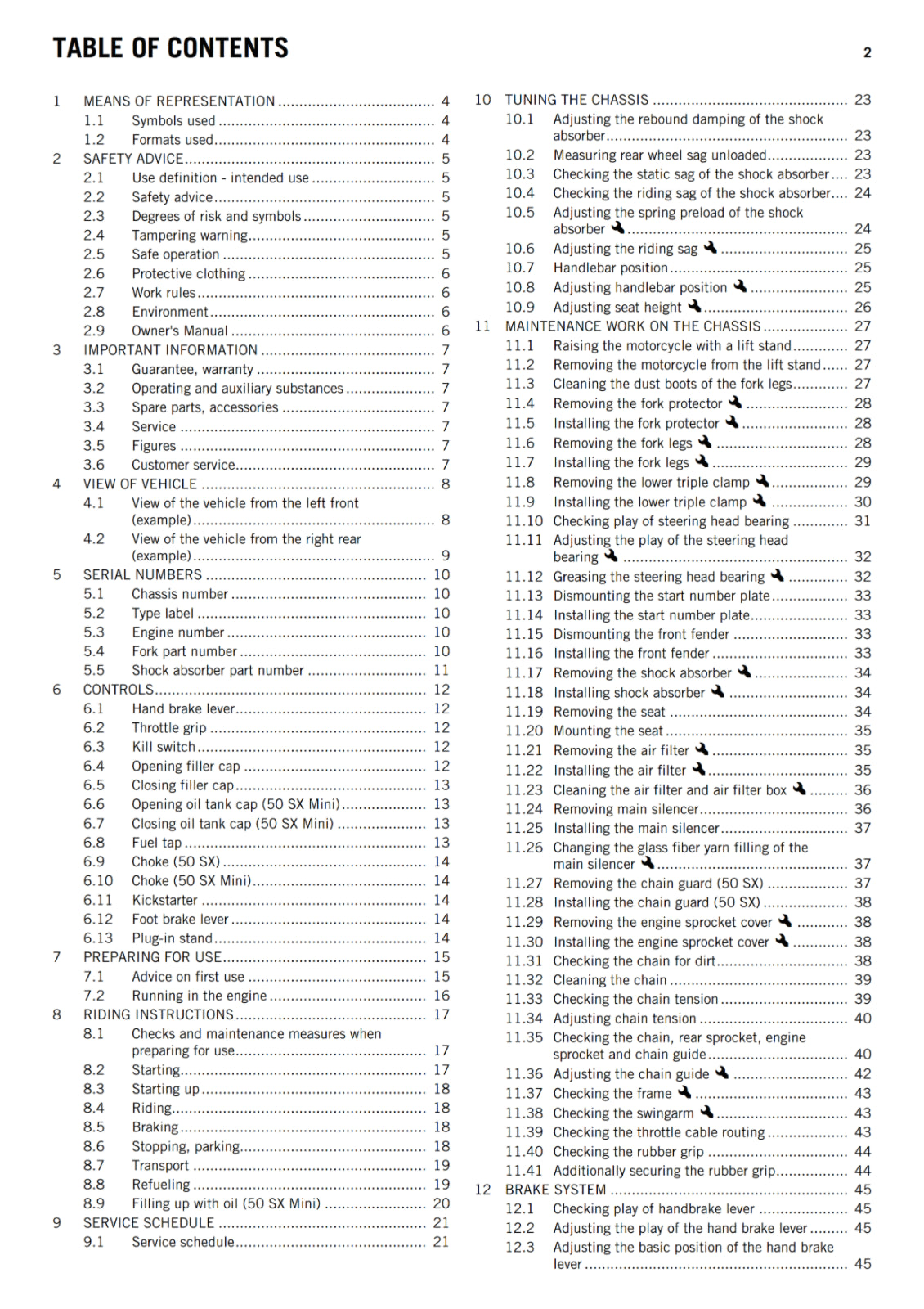 KTM 2013 - 50 SX MINI - OWNERS MANUAL USER GUIDE