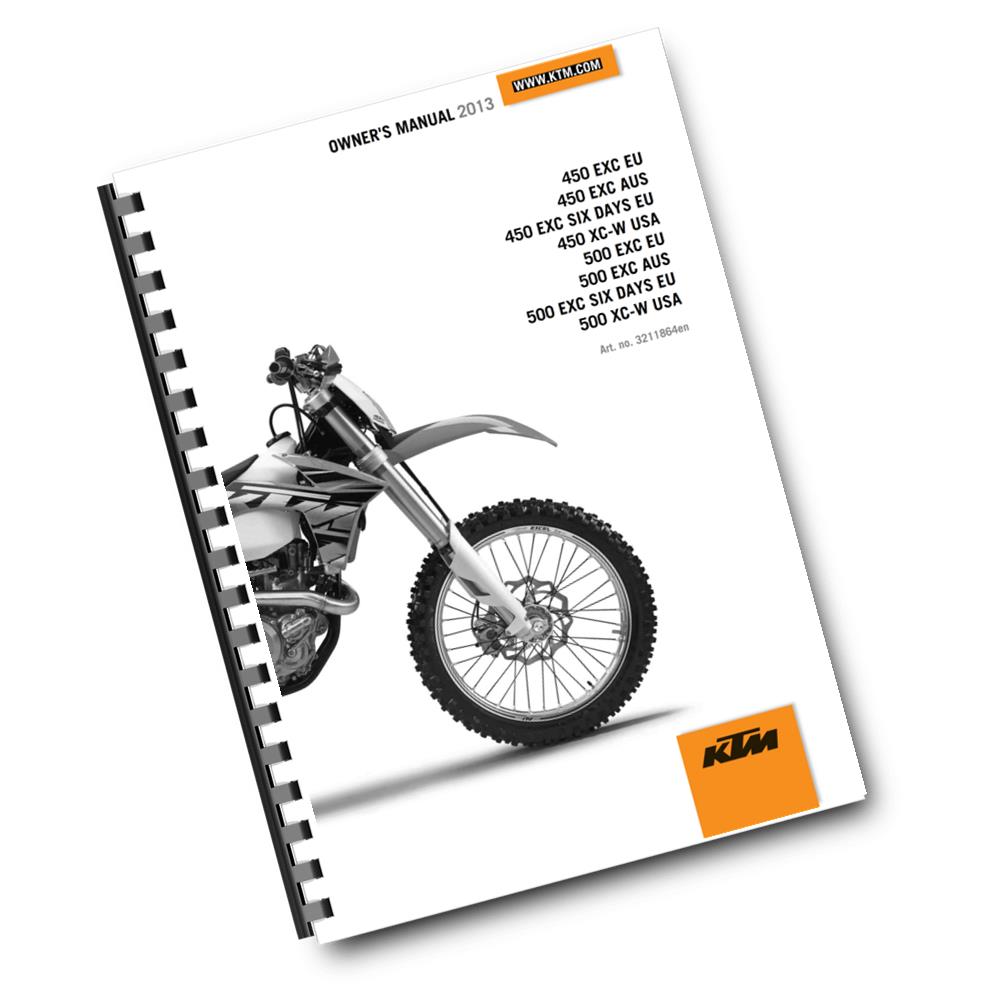 KTM 2013 - 450 500 EXC SIX DAYS XC-W - OWNERS MANUAL USER GUIDE