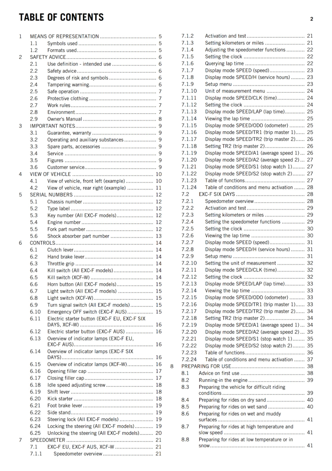 KTM 2014 - 250 EXC-F SIX DAYS XCF-W - OWNERS MANUAL USER GUIDE