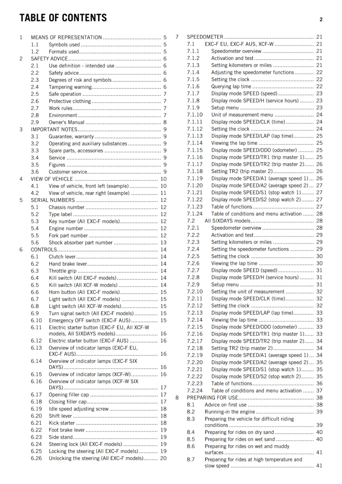 KTM 2014 - 350 EXC-F SIX DAYS XCF-W - OWNERS MANUAL USER GUIDE