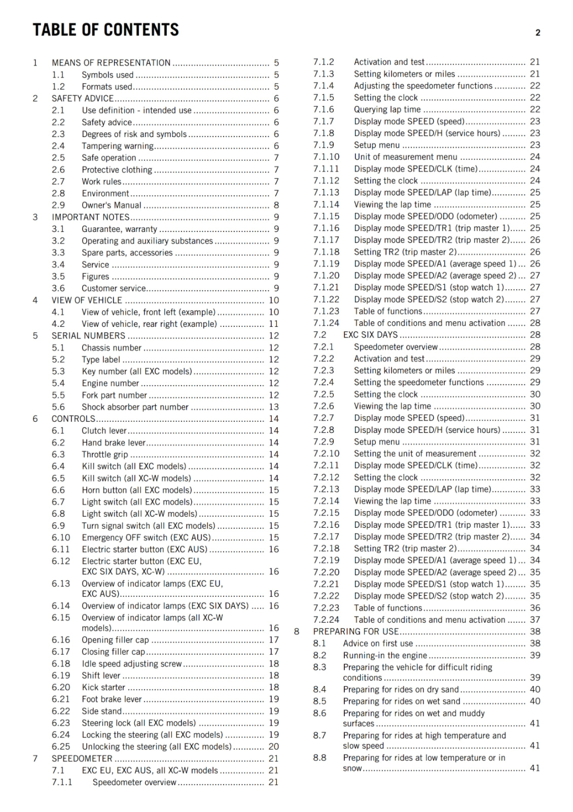KTM 2014 - 450 500 EXC SIX DAYS XC-W - OWNERS MANUAL USER GUIDE