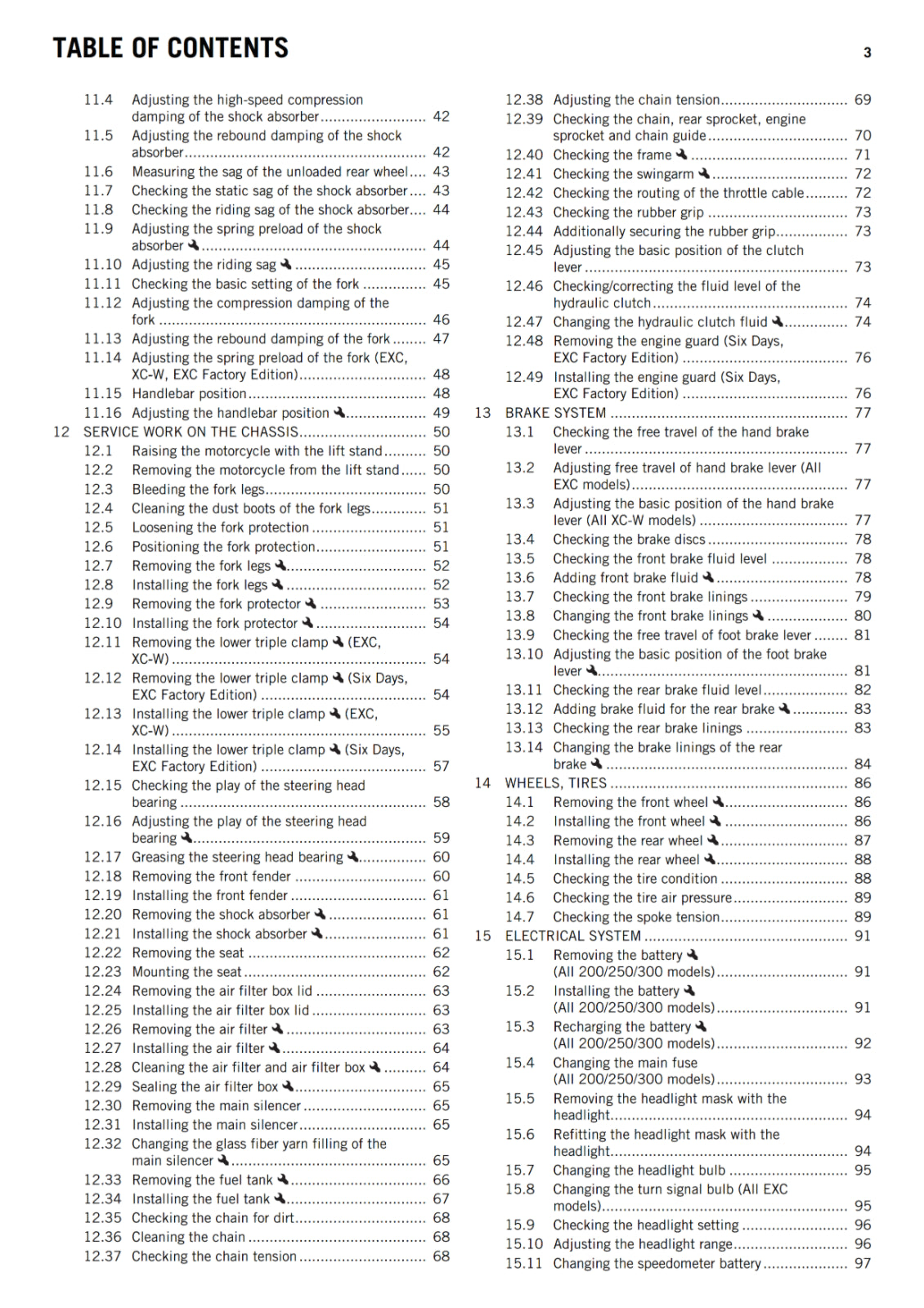 KTM 2015 - 125 200 250 300 EXC SIX DAYS FACTORY EDITION XC-W - OWNERS MANUAL