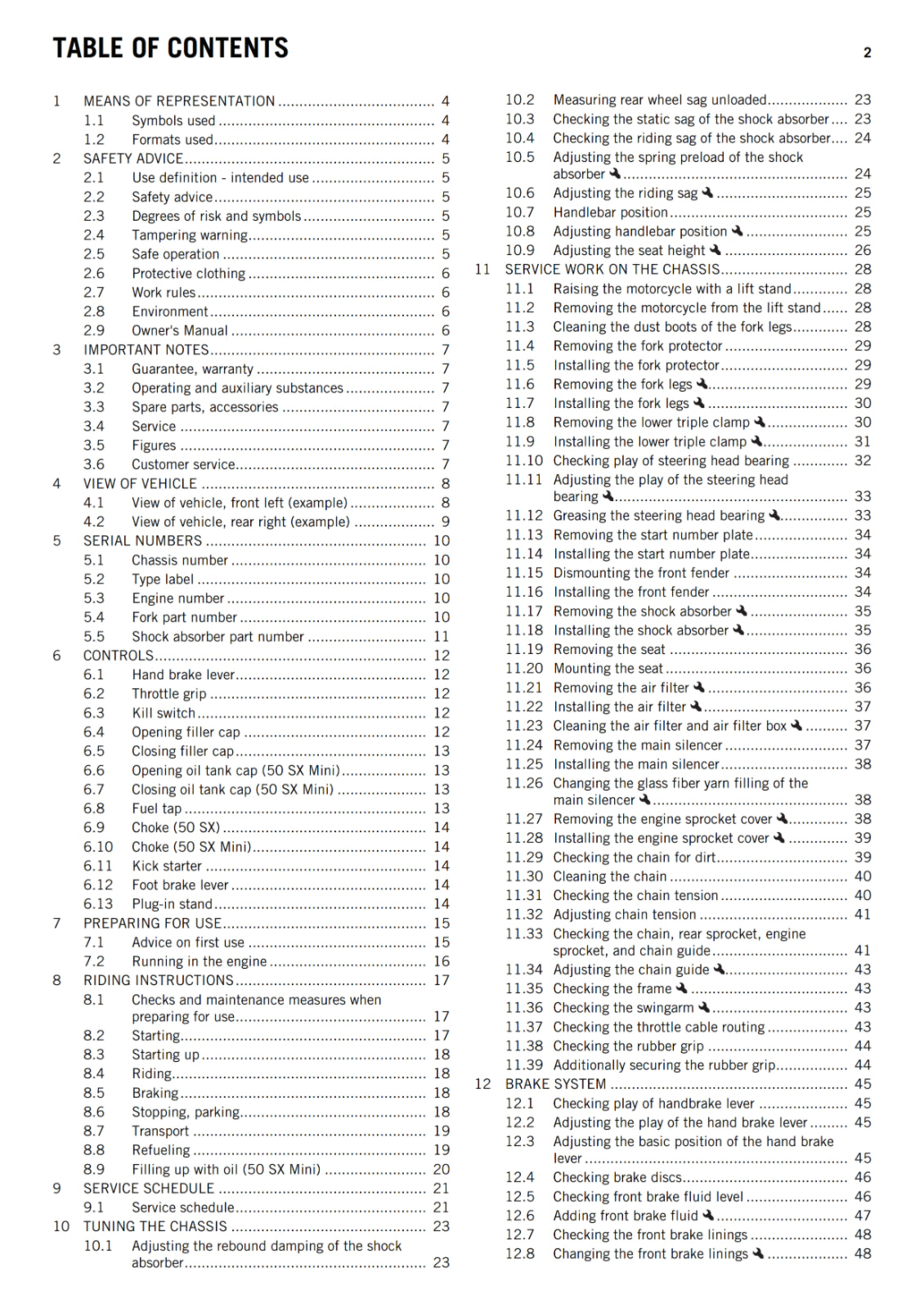 KTM 2016 - 50 SX MINI- OWNERS MANUAL USER GUIDE