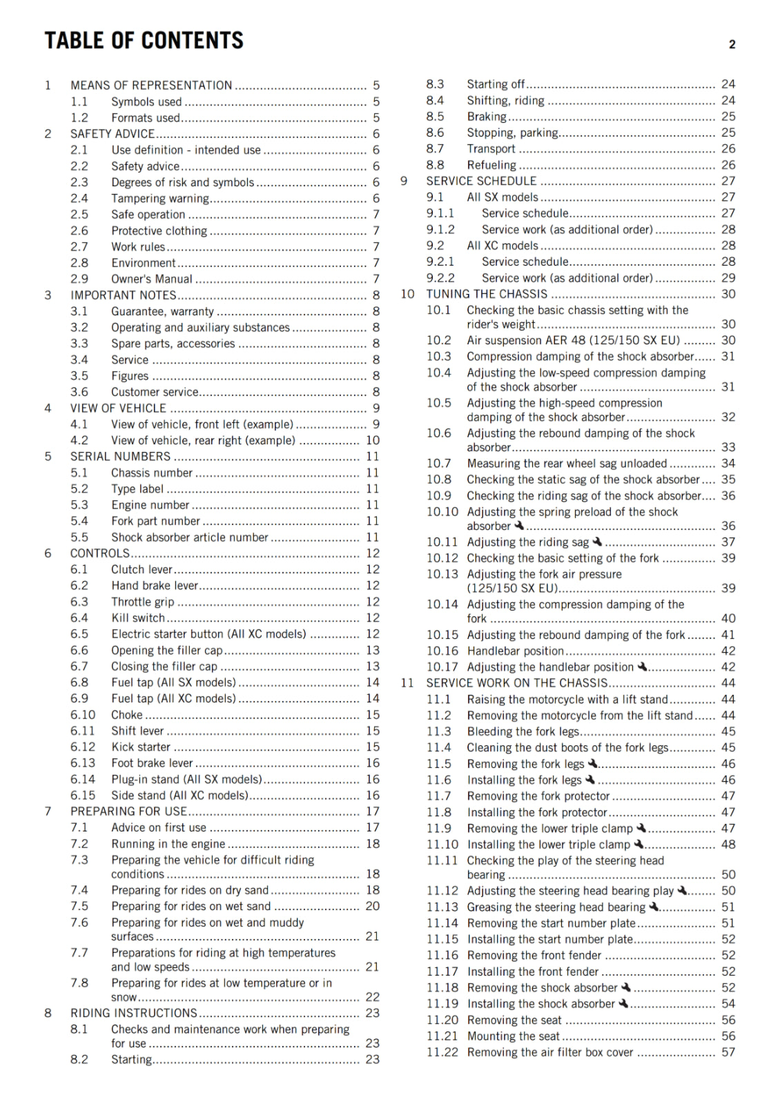 KTM 2016 - 125 150 250 300 SX XC - OWNERS MANUAL USER GUIDE