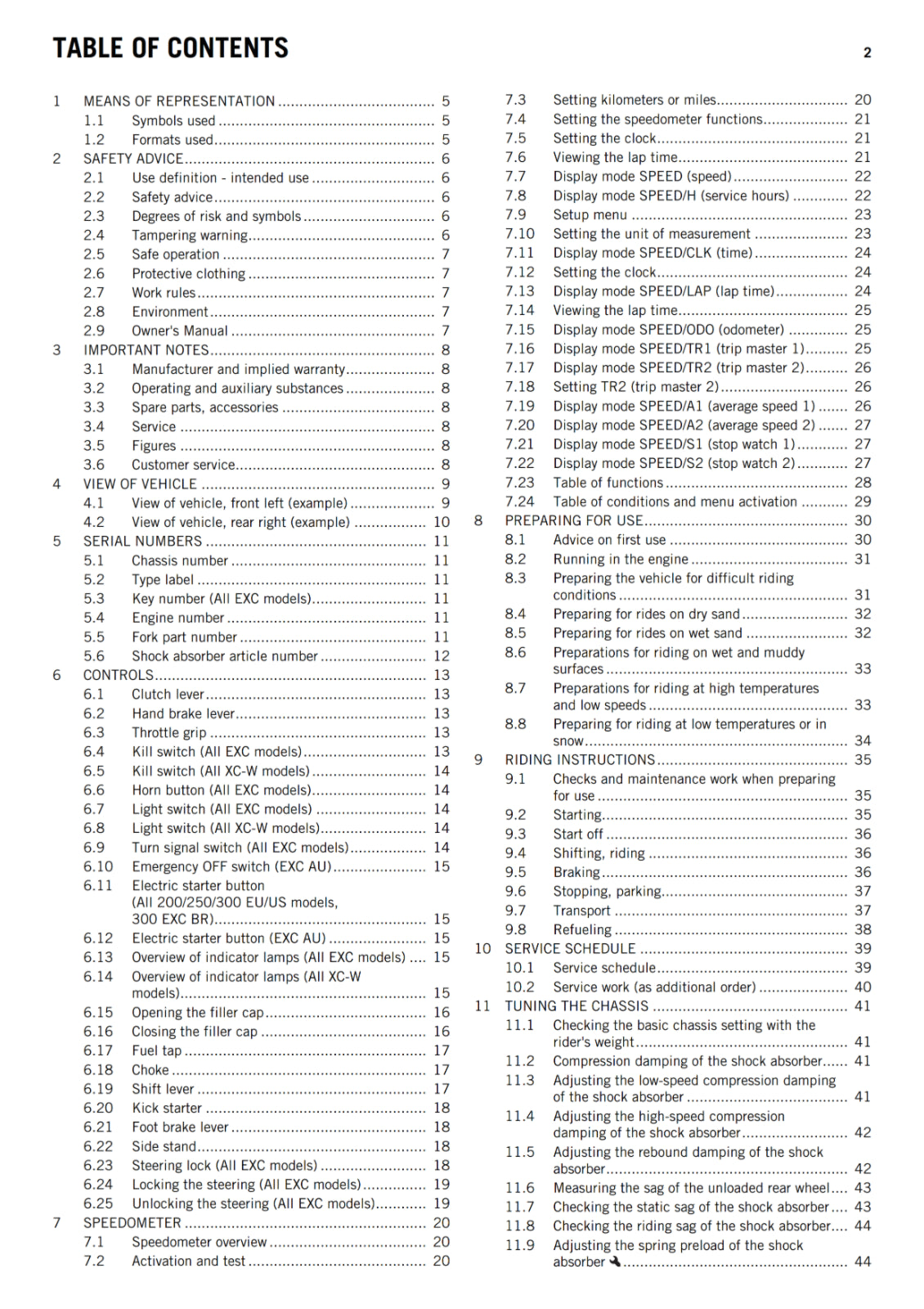 KTM 2016 - 125 200 250 300 EXC XC-W  - OWNERS MANUAL USER GUIDE