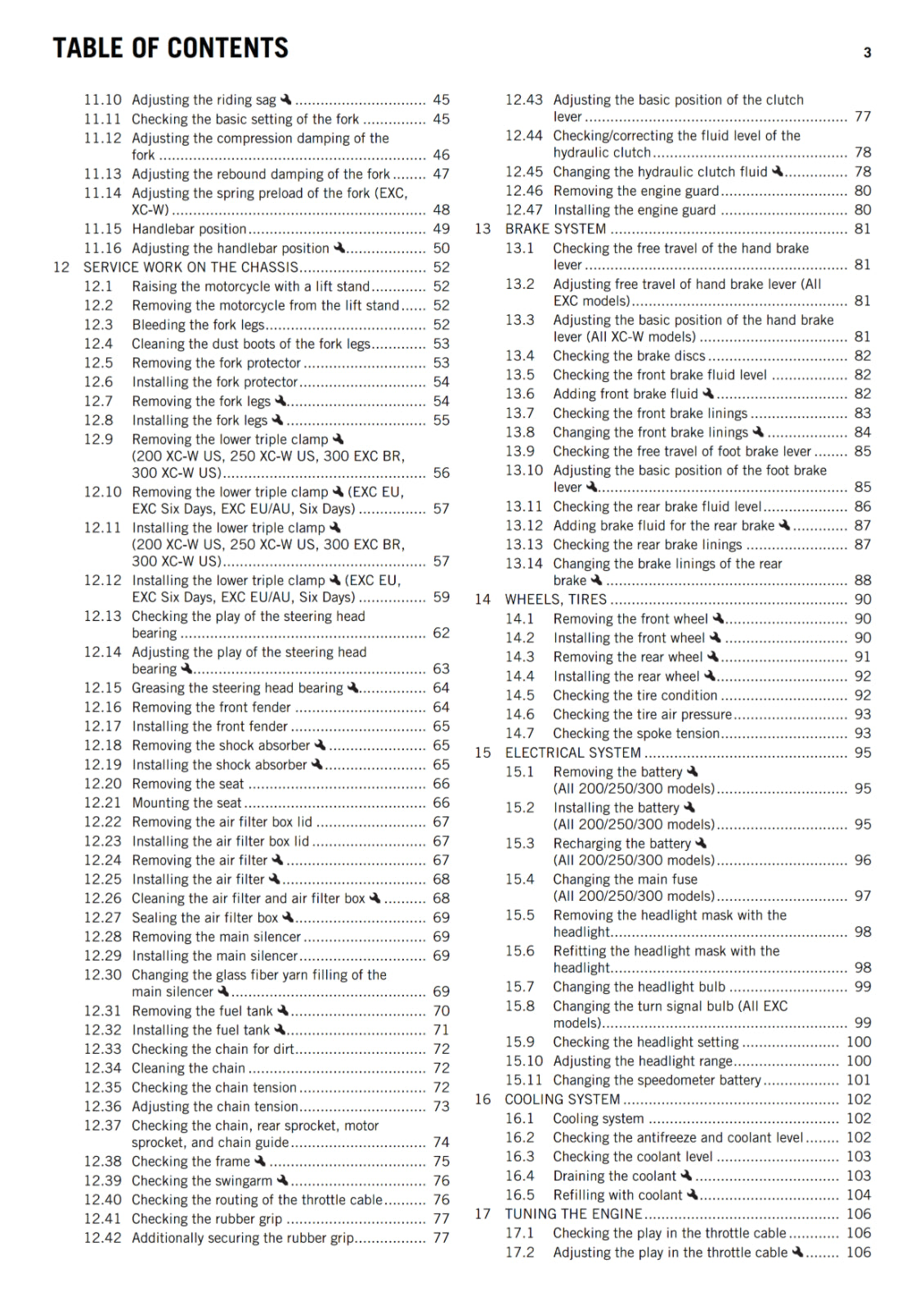 KTM 2016 - 125 200 250 300 EXC XC-W  - OWNERS MANUAL USER GUIDE