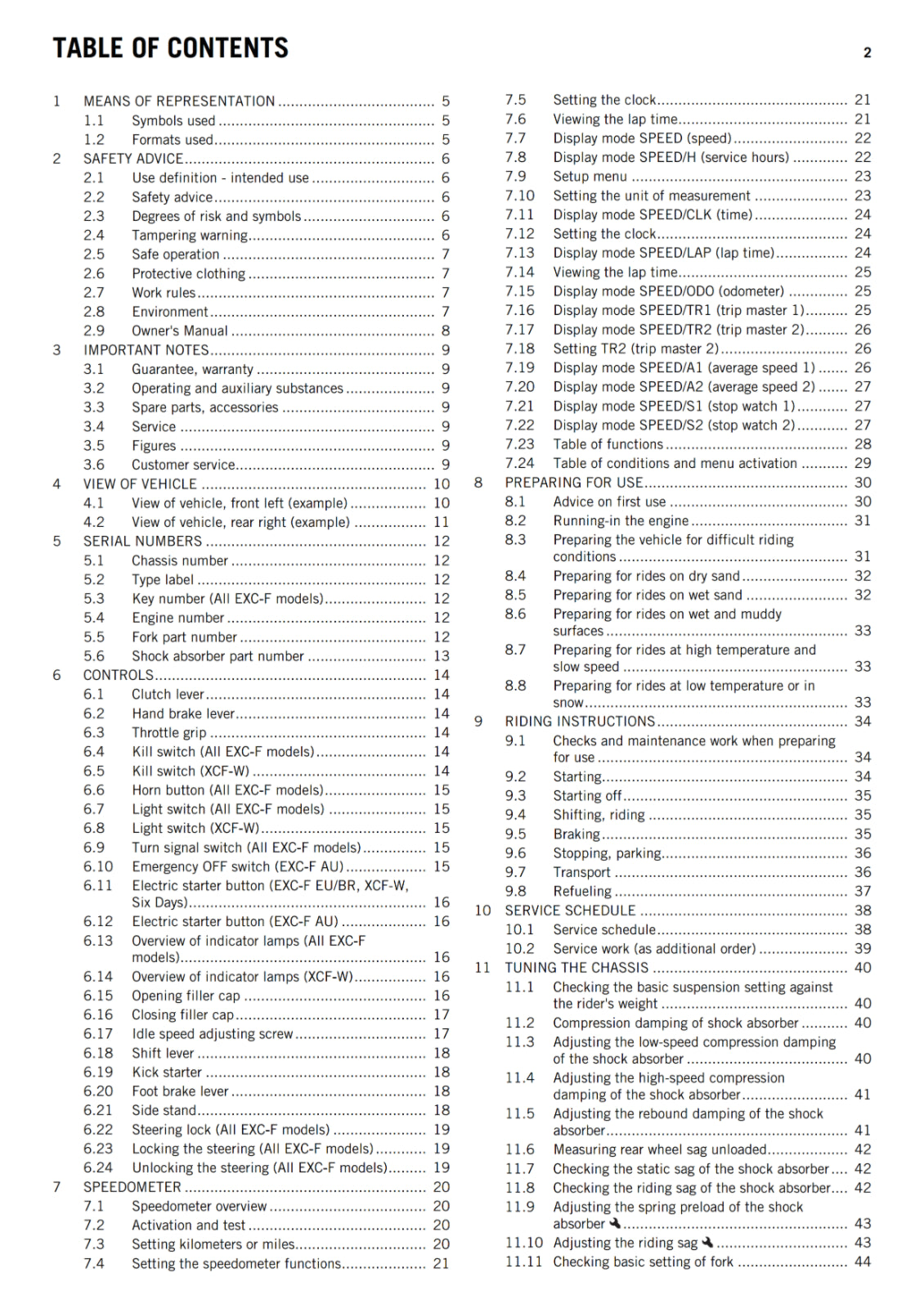 KTM 2016 -250 EXC-F SIX DAYS XCF-W - OWNERS MANUAL USER GUIDE