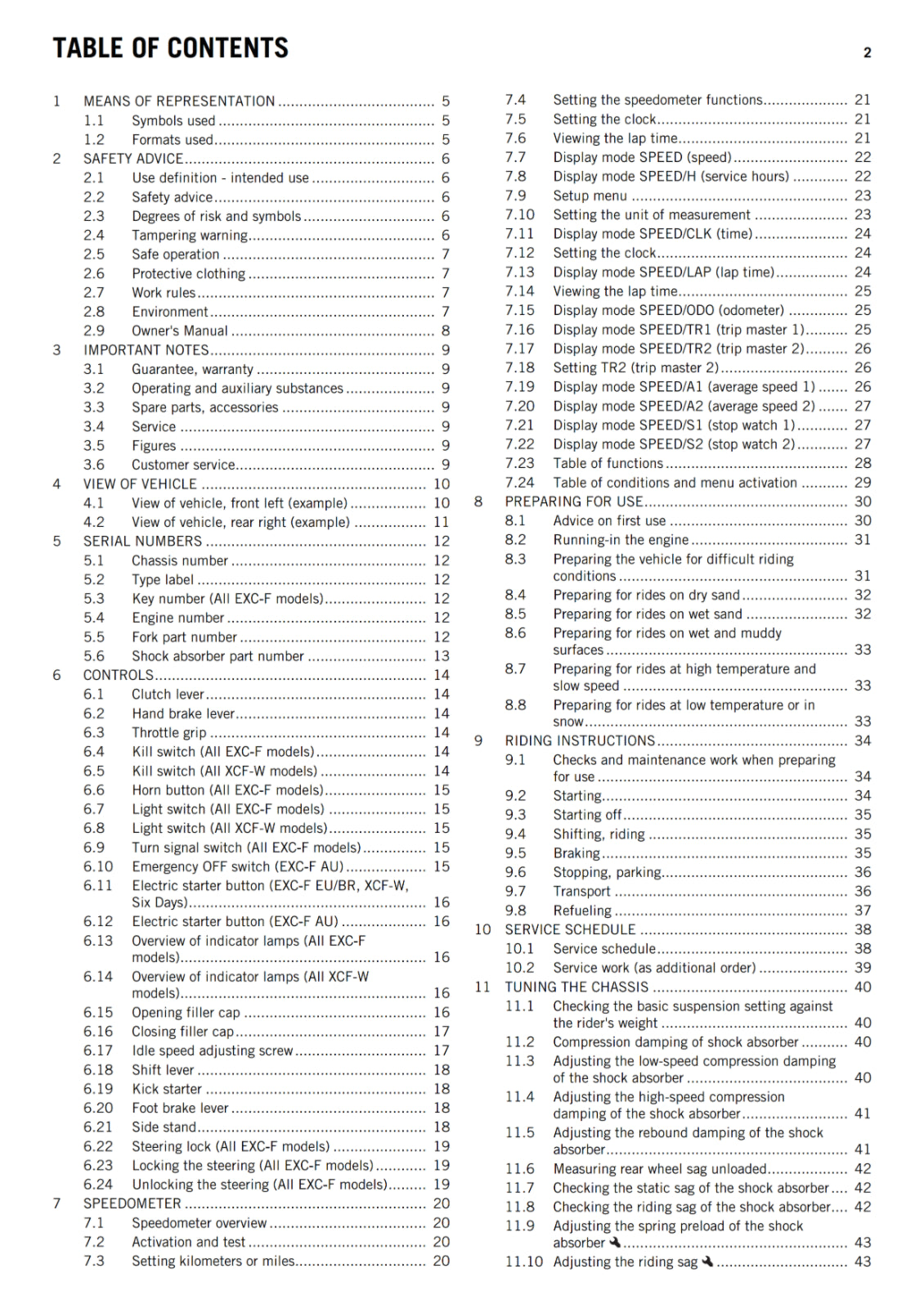KTM 2016 - 350 EXC-F SIX DAYS XCF-W - OWNERS MANUAL USER GUIDE