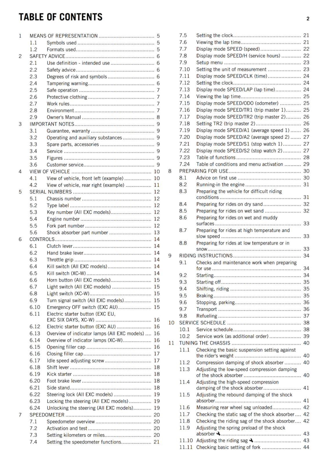 KTM 2016 - 450 500 EXC SIX DAYS XC-W - OWNERS MANUAL USER GUIDE