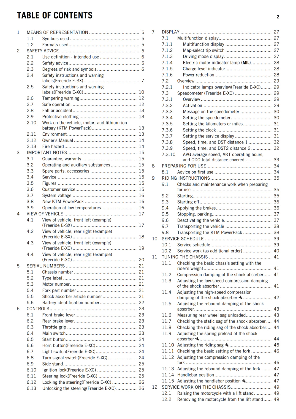 KTM 2016 - FREERIDE E-SX E-XC - OWNERS MANUAL USER GUIDE