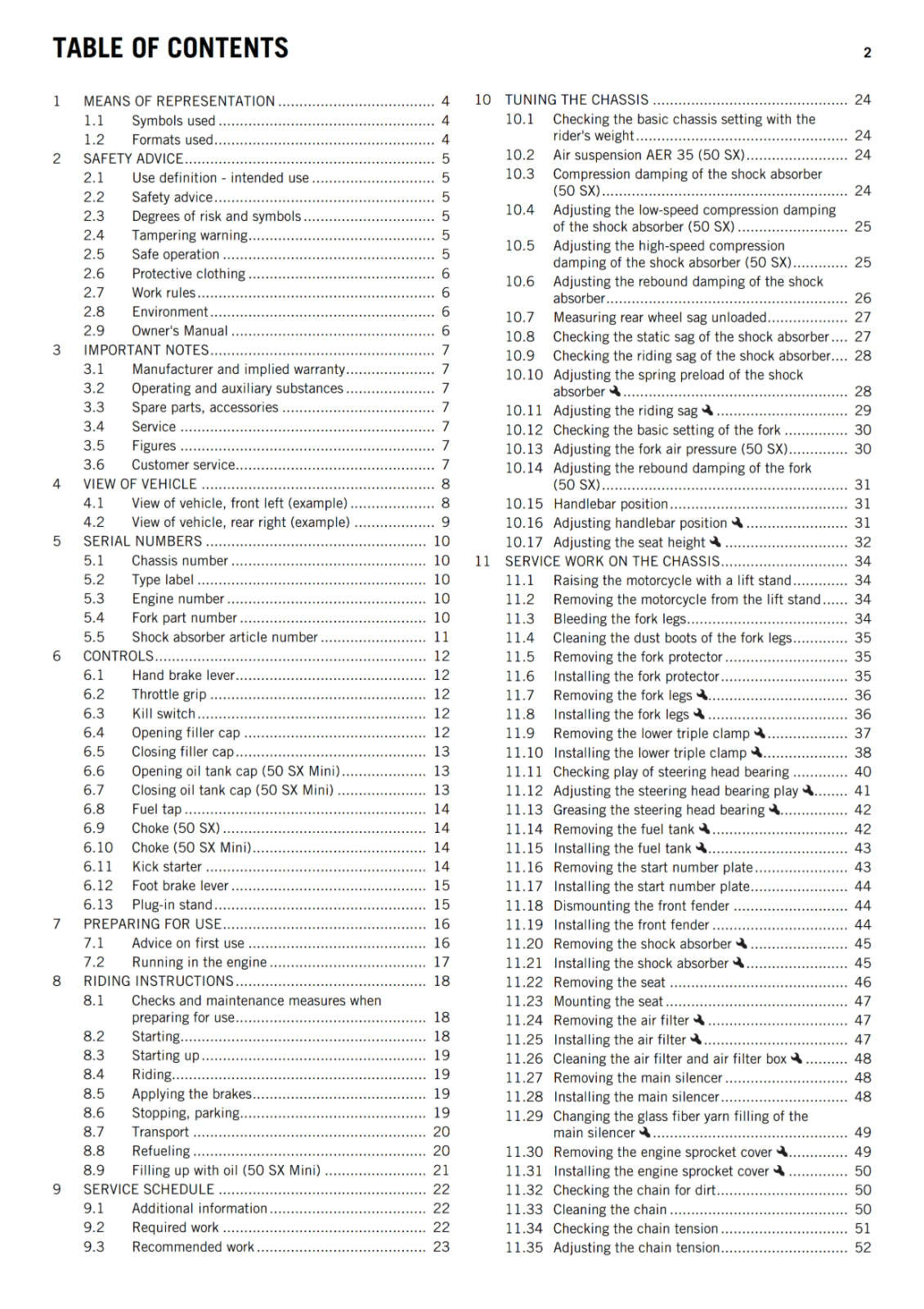 KTM 2017 - 50 SX MINI - OWNERS MANUAL USER GUIDE
