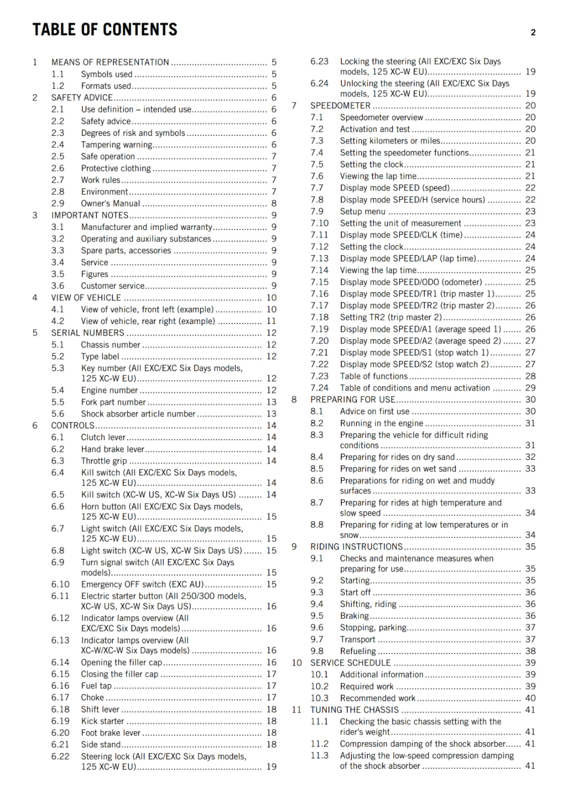 KTM 2017 - 125 150 250 300 XC-W EXC - OWNERS MANUAL USER GUIDE