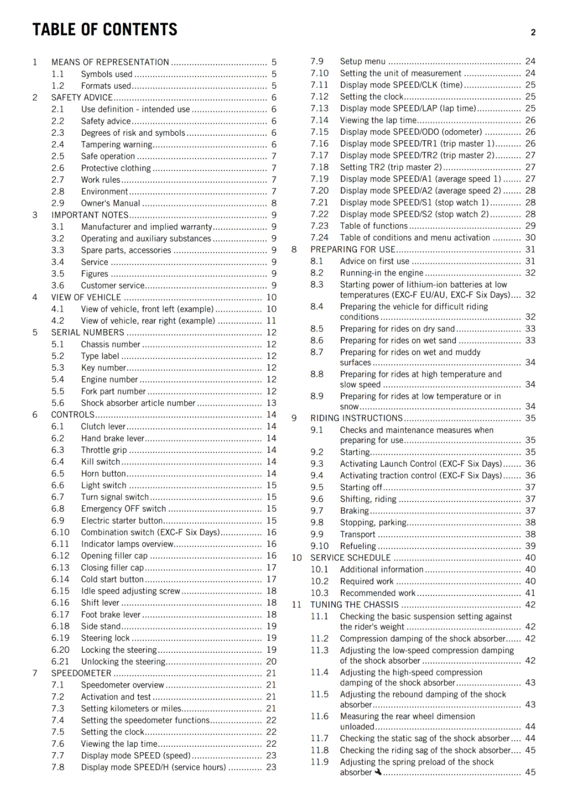 KTM 2017 - 250 EXC-F - OWNERS MANUAL USER GUIDE