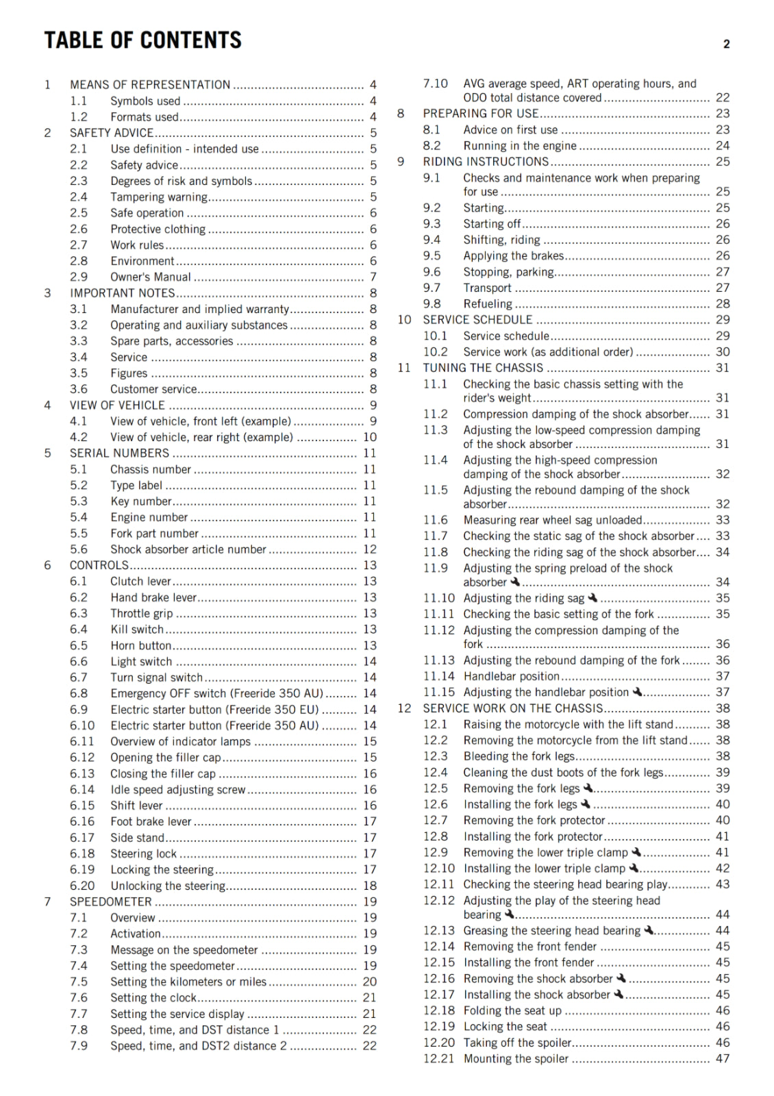 KTM 2017 - FREERIDE 350 - OWNERS MANUAL USER GUIDE