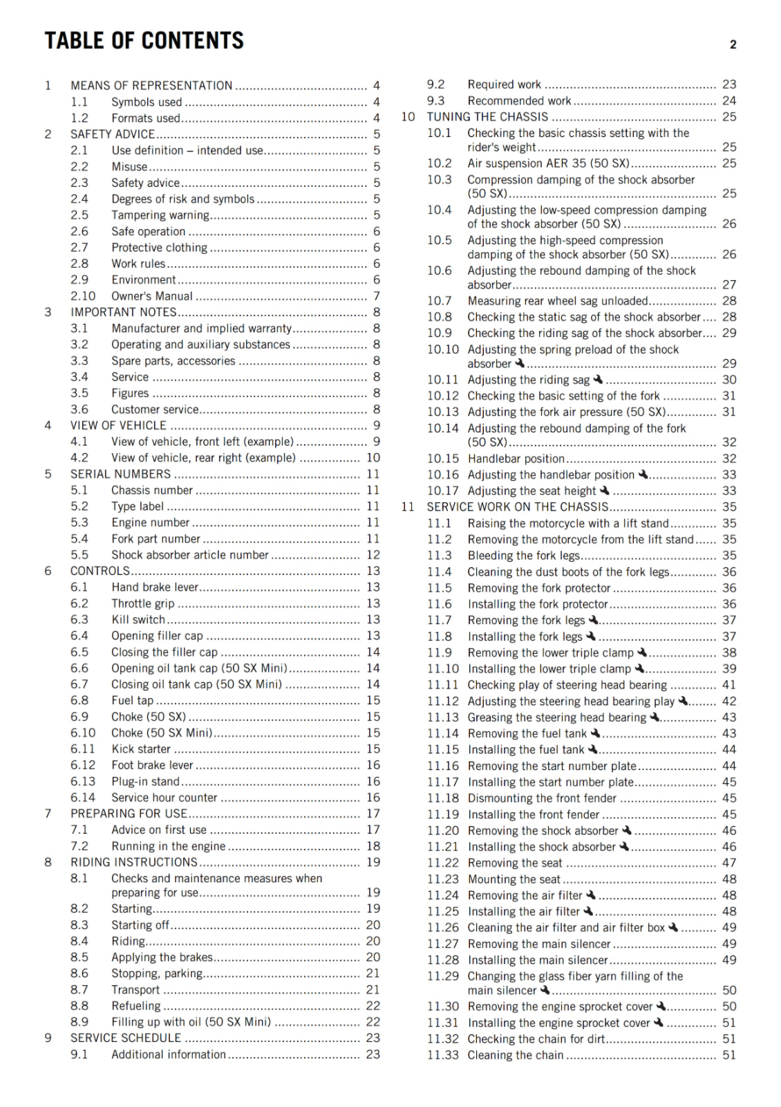 KTM 2018 - 50 SX MINI - OWNERS MANUAL USER GUIDE