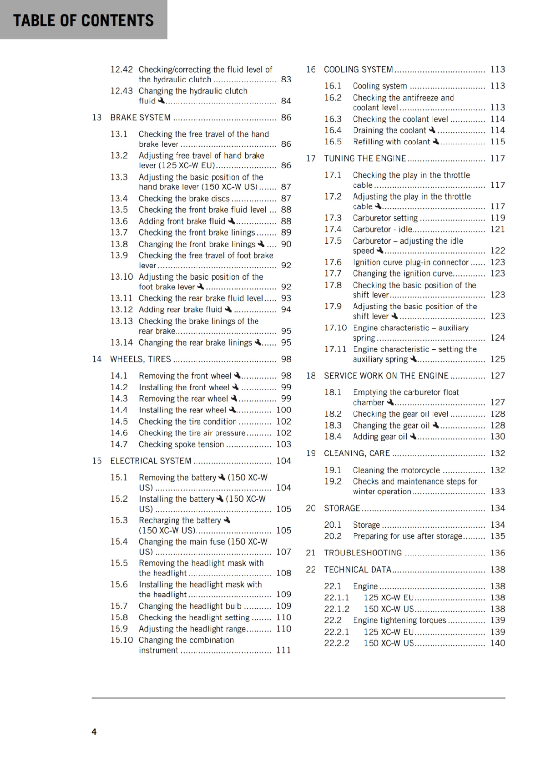 KTM 2018 - 125 150 XC-W - OWNERS MANUAL USER GUIDE