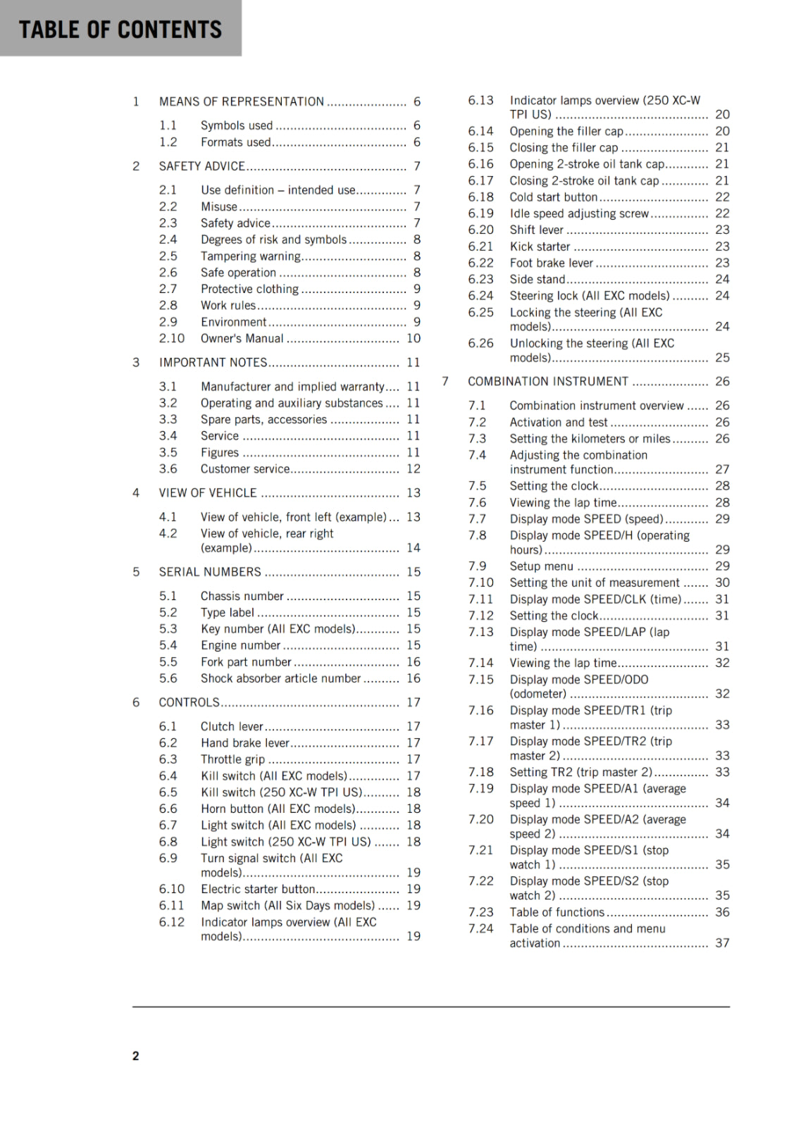 KTM 2018 - 250 300 EXC SIX DAYS XC-W TPI - OWNERS MANUAL USER GUIDE
