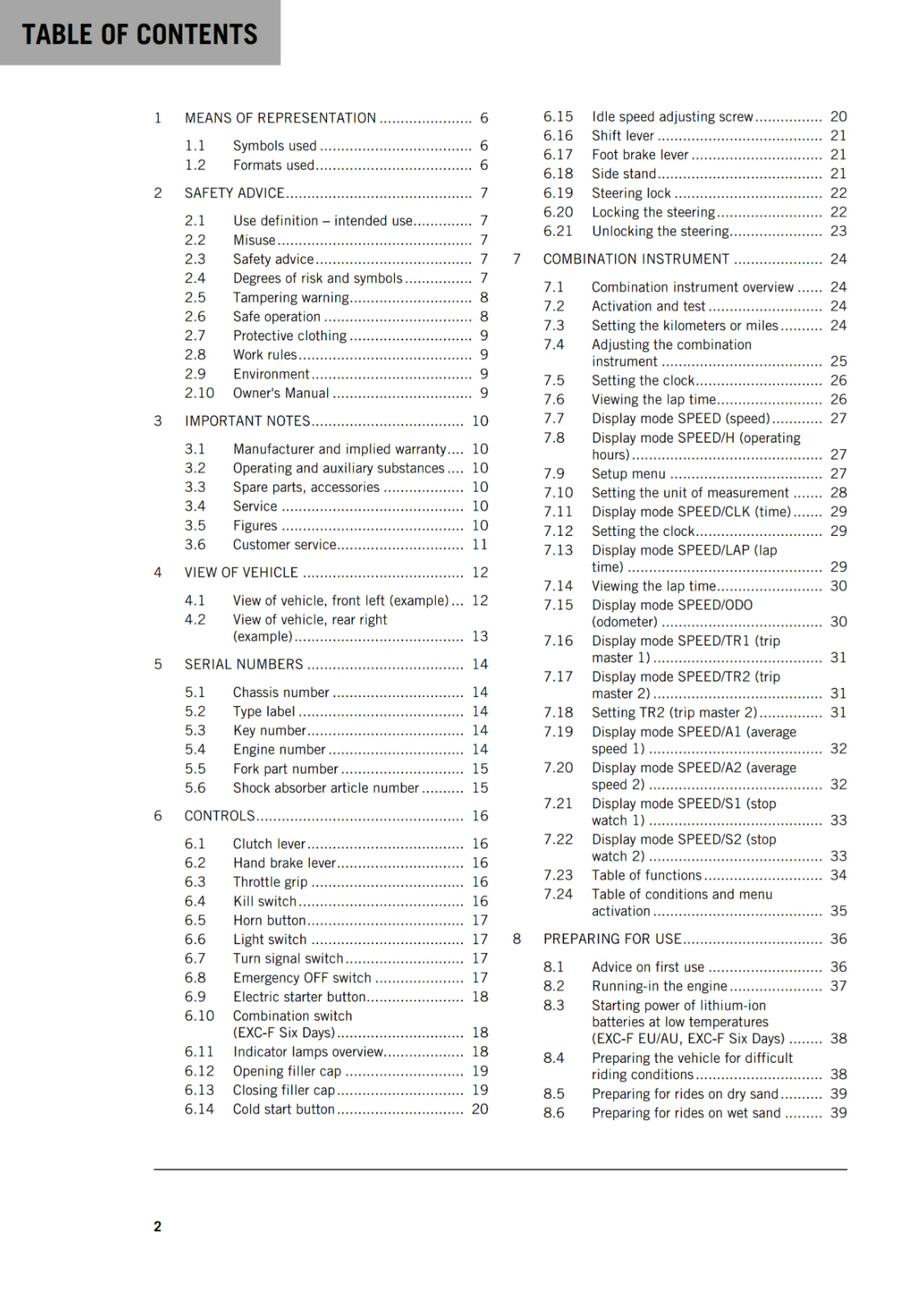 KTM 2018 - 250 EXC-F - OWNERS MANUAL USER GUIDE
