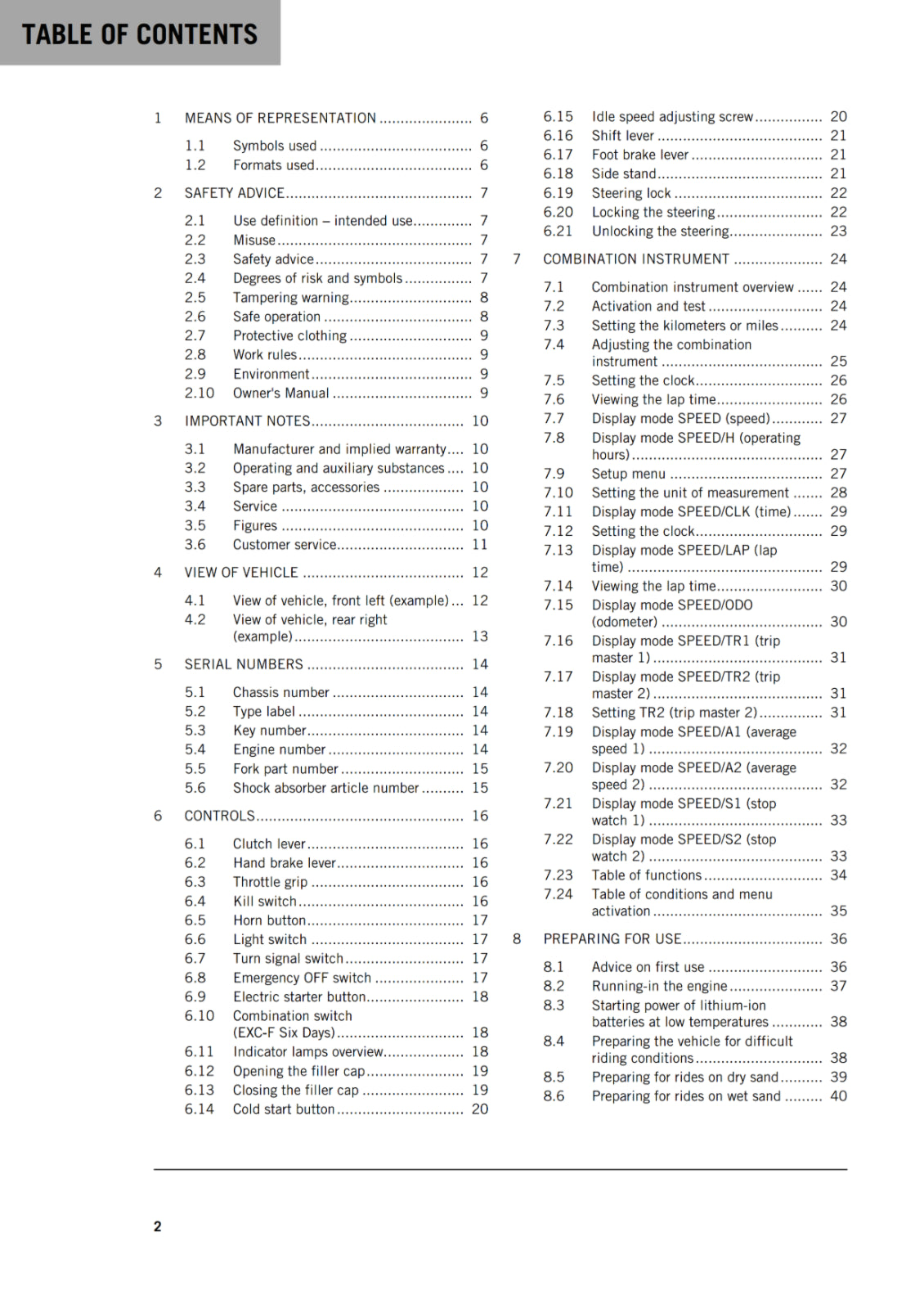 KTM 2018 - 450 500 EXC-F - OWNERS MANUAL USER GUIDE