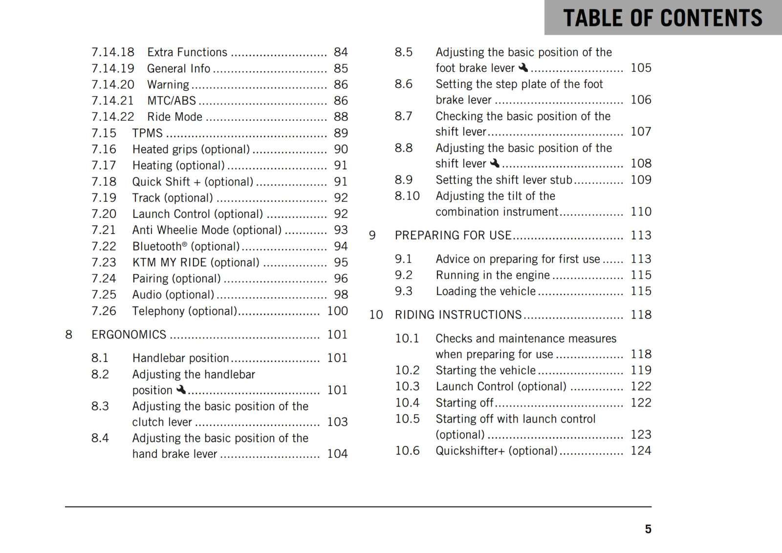 KTM 2018 - 1290 SUPER DUKE R - OWNERS MANUAL USER GUIDE