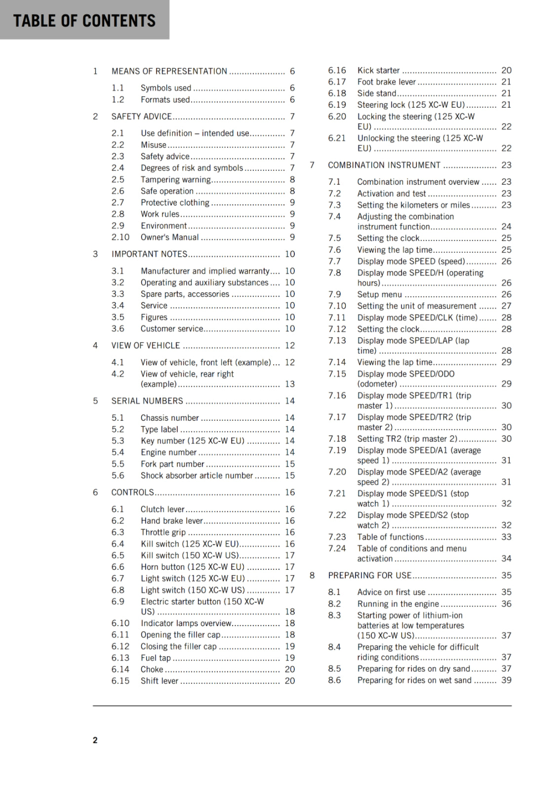 Official KTM 2019 125 XC-W & 150 XC-W Owners Manual (Digital & Physical Copy)