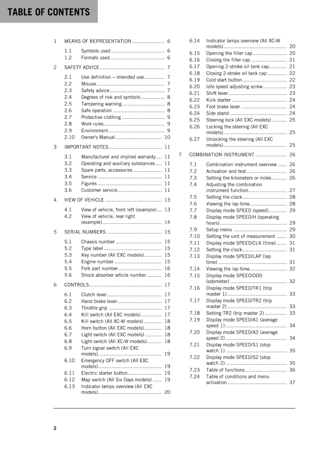KTM 2019 - 250 300 EXC XC-W SIX DAYS TPI - OWNERS MANUAL USER GUIDE