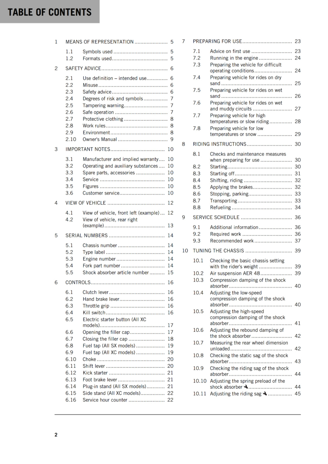 KTM 2019 - 250 300 SX XC - OWNERS MANUAL USER GUIDE