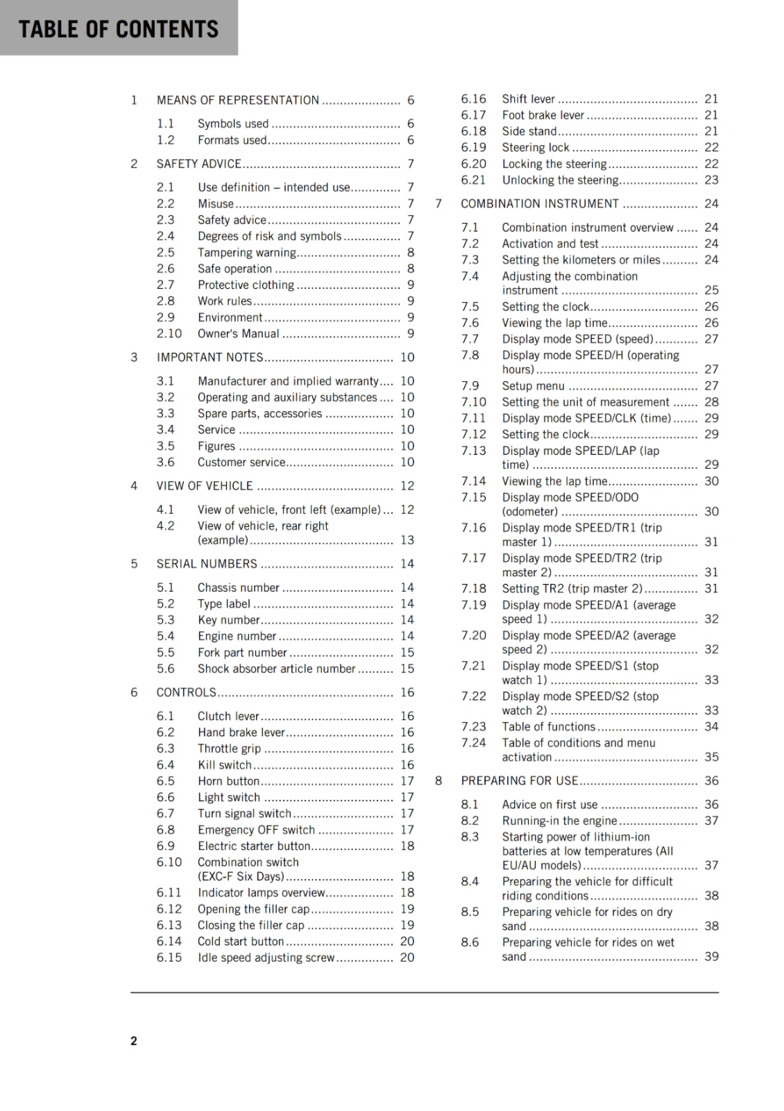 KTM 2019 - 350 EXC-F SIX DAYS - OWNERS MANUAL USER GUIDE