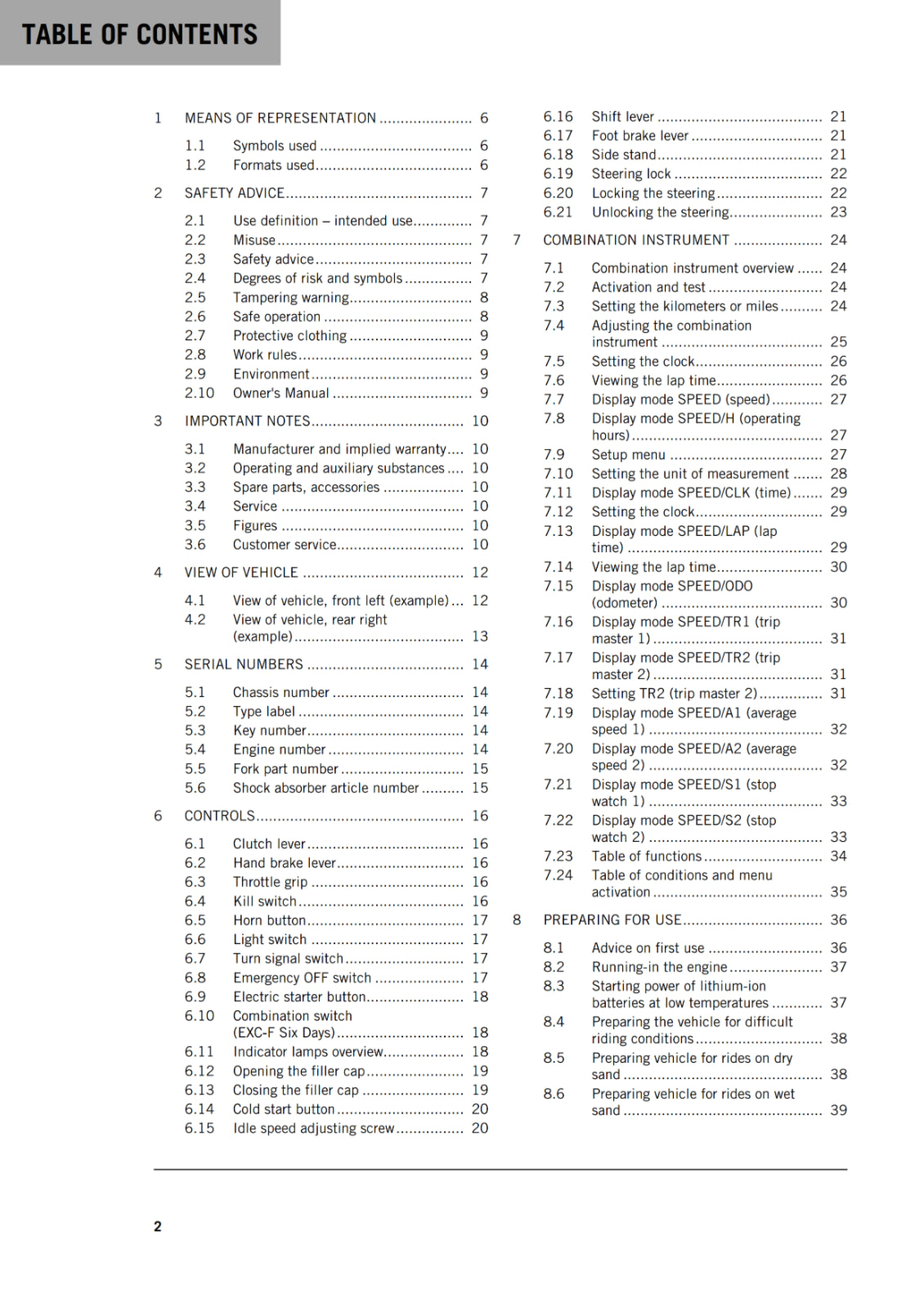KTM 2019 - 450 500 EXC-F SIX DAYS - OWNERS MANUAL USER GUIDE