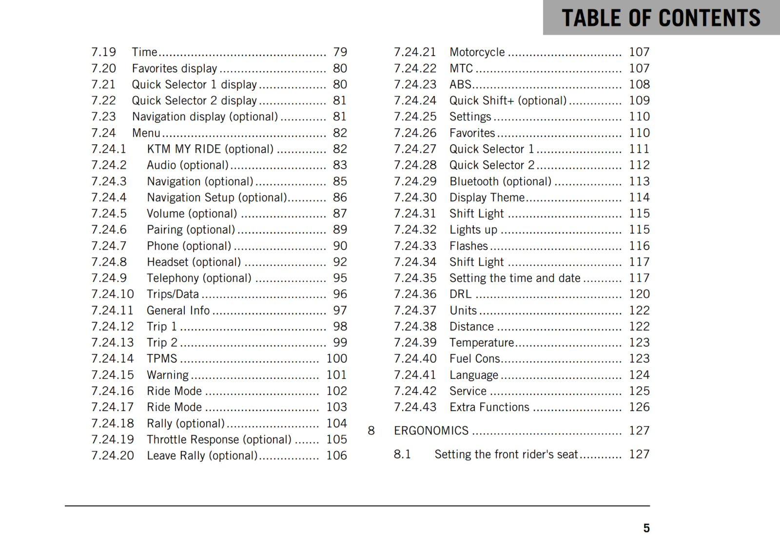KTM 2019 - 790 ADVENTURE - OWNERS MANUAL USER GUIDE