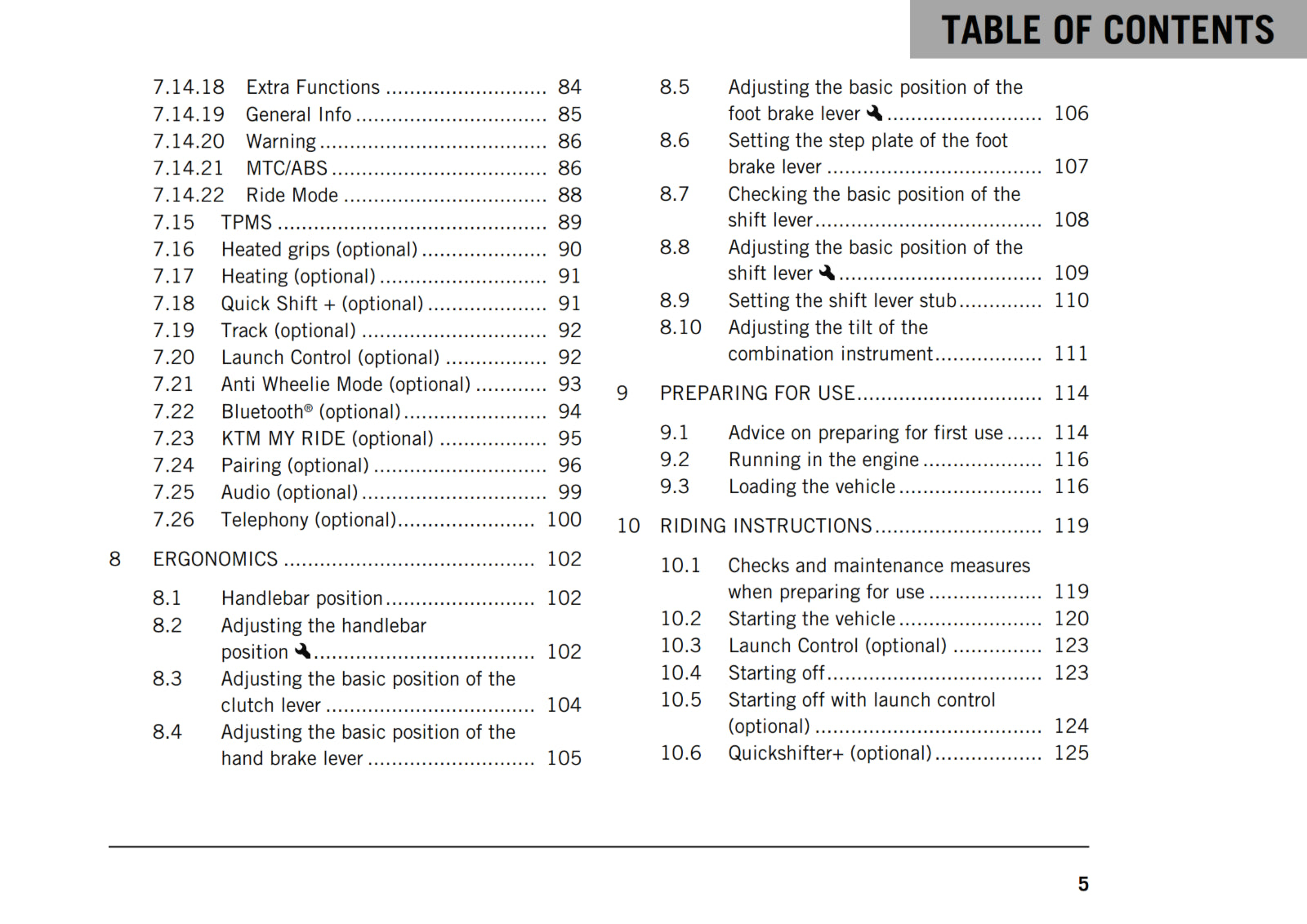 KTM 2019 - 1290 SUPER DUKE R - OWNERS MANUAL USER GUIDE