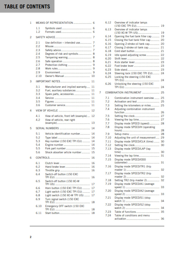 Official KTM 2020 150 EXC TPI & 150 XC-W TPI Owners Manual (Digital & Physical Copy)