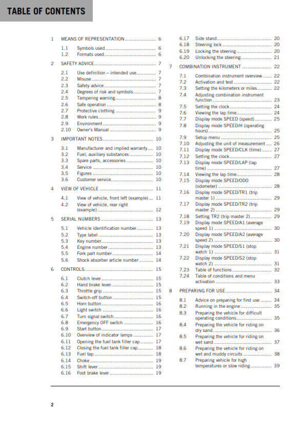 KTM 2020 - 300 EXC - OWNERS MANUAL USER GUIDE