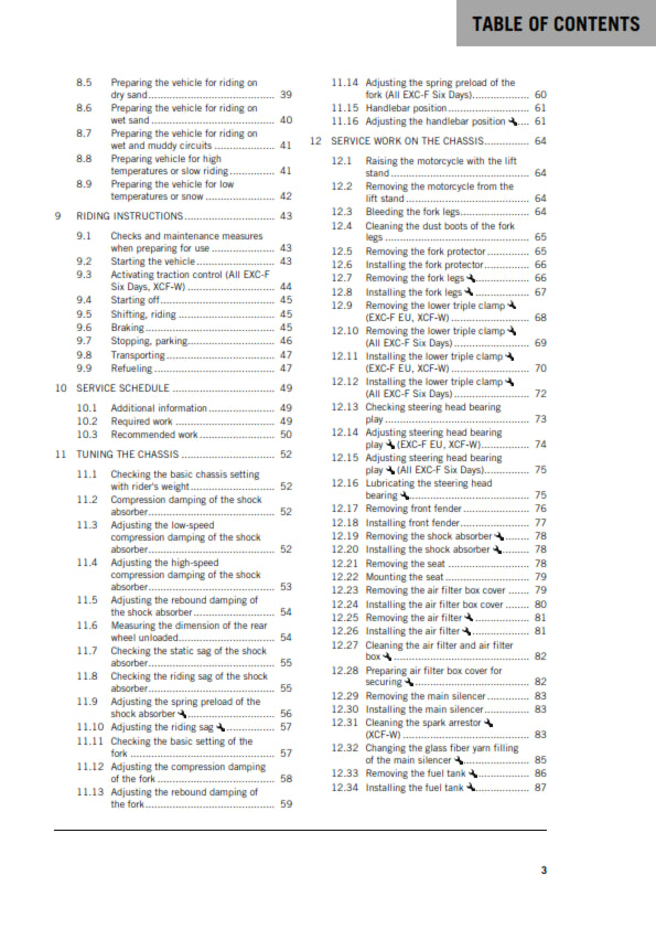 KTM 2020 - 400 500 EXC-F XCF-W SIX DAYS - OWNERS MANUAL USER GUIDE